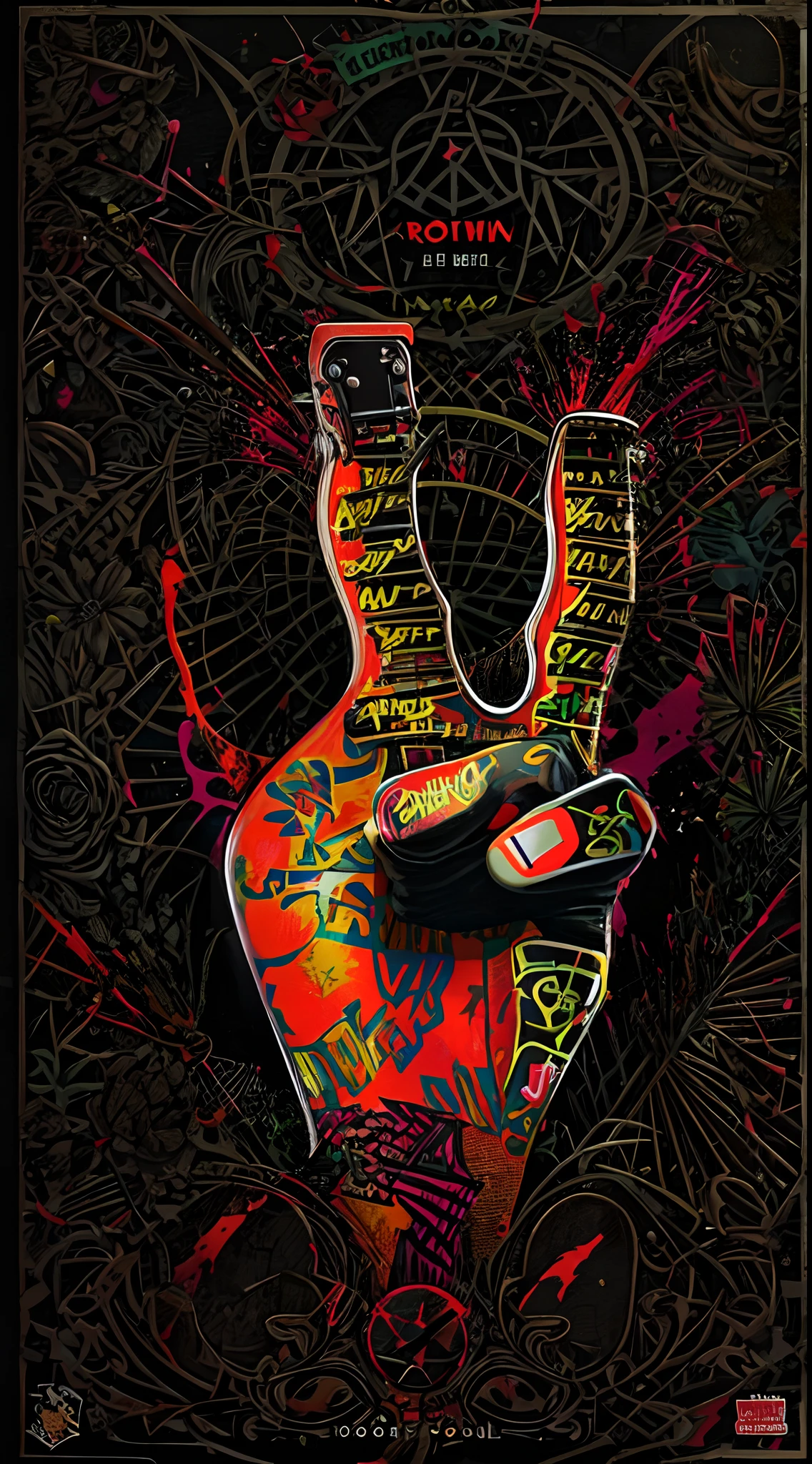 Rock and roll hand sign with red paint on black background, rock n roll, cartaz punk rock, rock, design de tshirt de metal pesado, estilo de arte metal pesado, O Imperador do Rock and Roll, Concerto de Evil Rock, filme rock, estilo metal pesado, punk rock album cover art style, Concerto de rock pesado, rocha pesada, arte em metal pesado, Concerto de Rock, metal pesado!