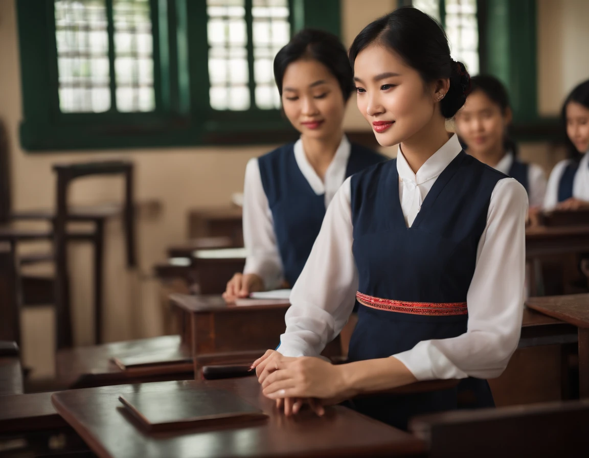 happ English class,Vietnamese female teacher
