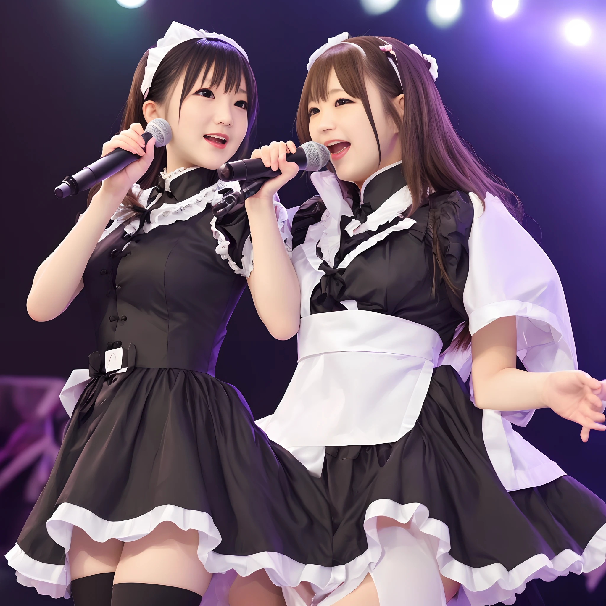face maid with Japan idol singing photorealistic costume on stage