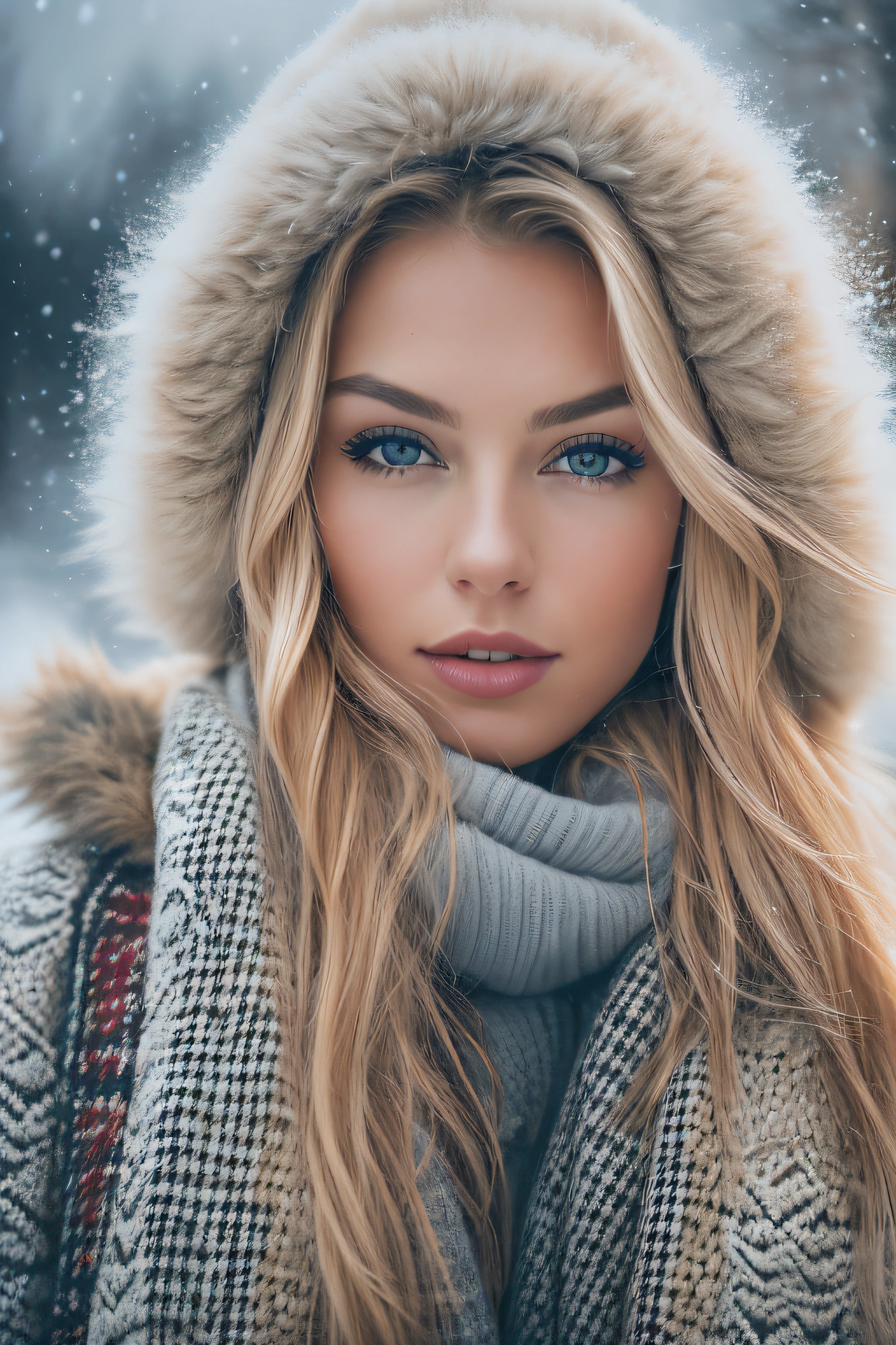 professional portrait photograph of a gorgeous Norwegian girl in winter clothing with long wavy blonde hair, gorgeous symmetrical face, wearing elegant warm winter fashion clothing, snowing, fog,ultra sharp, detailed face,
stunning modern urban environment, ultra realistic, highly detailed, intricate, sharp focus, depth of field, medium shot, hdr, 8k, perfecteyes eyes, high contrast