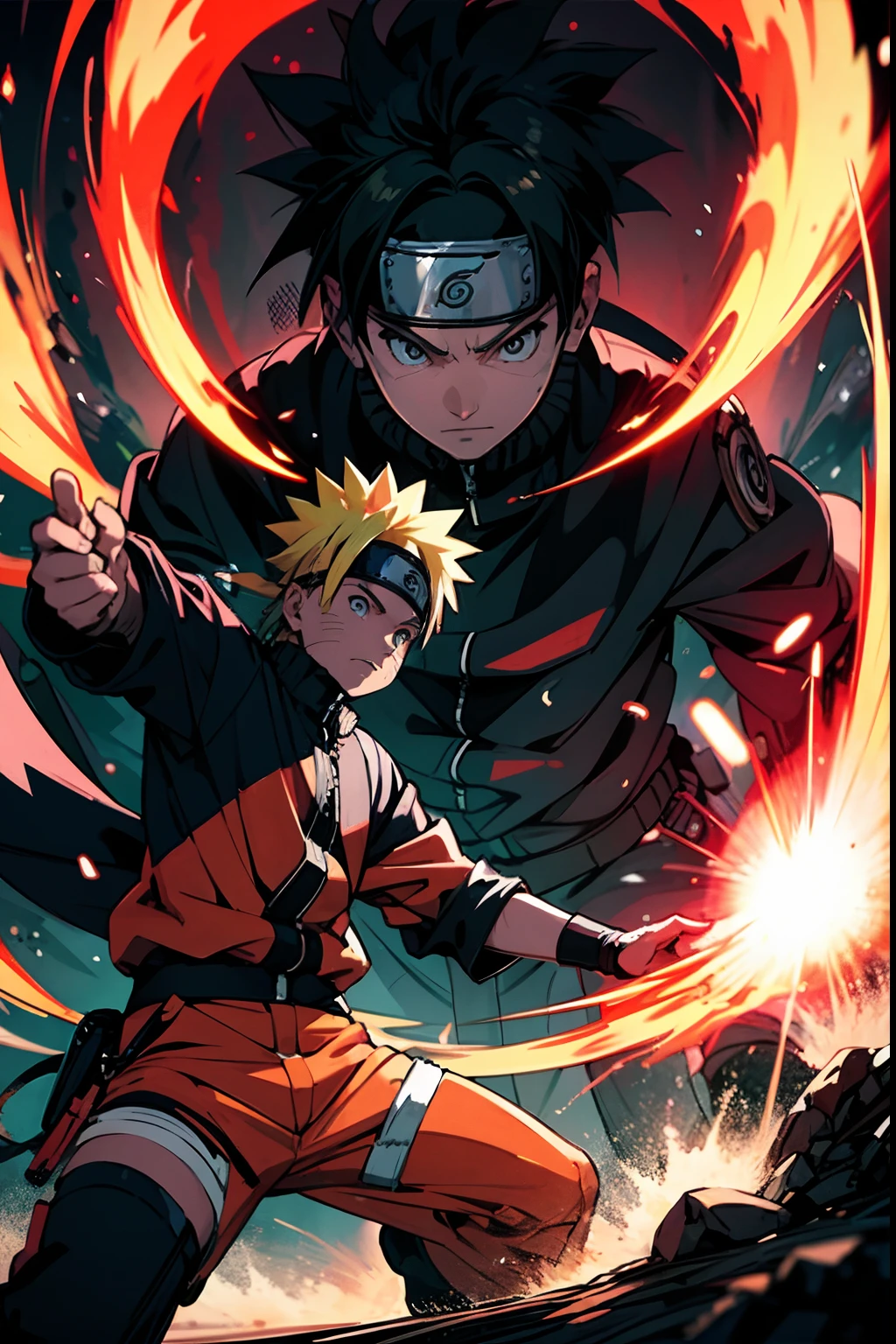 Naruto doing jutsu and kakshi 