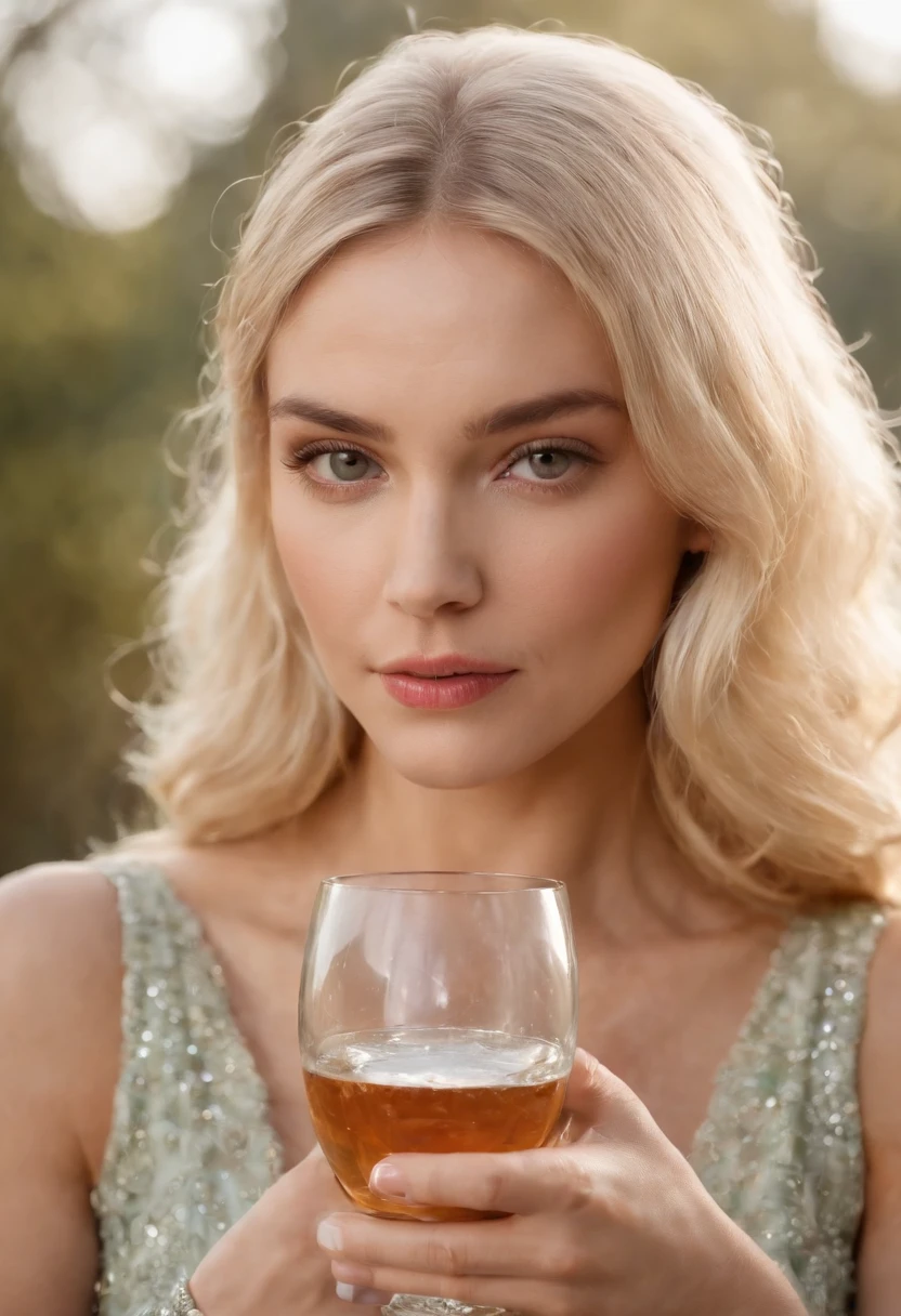 Blonde woman with a glass with poison in her hands posing for a photo, beleza de cair o queixo, beleza de cair o queixo, rosto e corpo atraentes, mulher atraente, uma loira linda, loira bonita, lovely woman, mulher linda, linda mulher bonita, mulher loira bonita