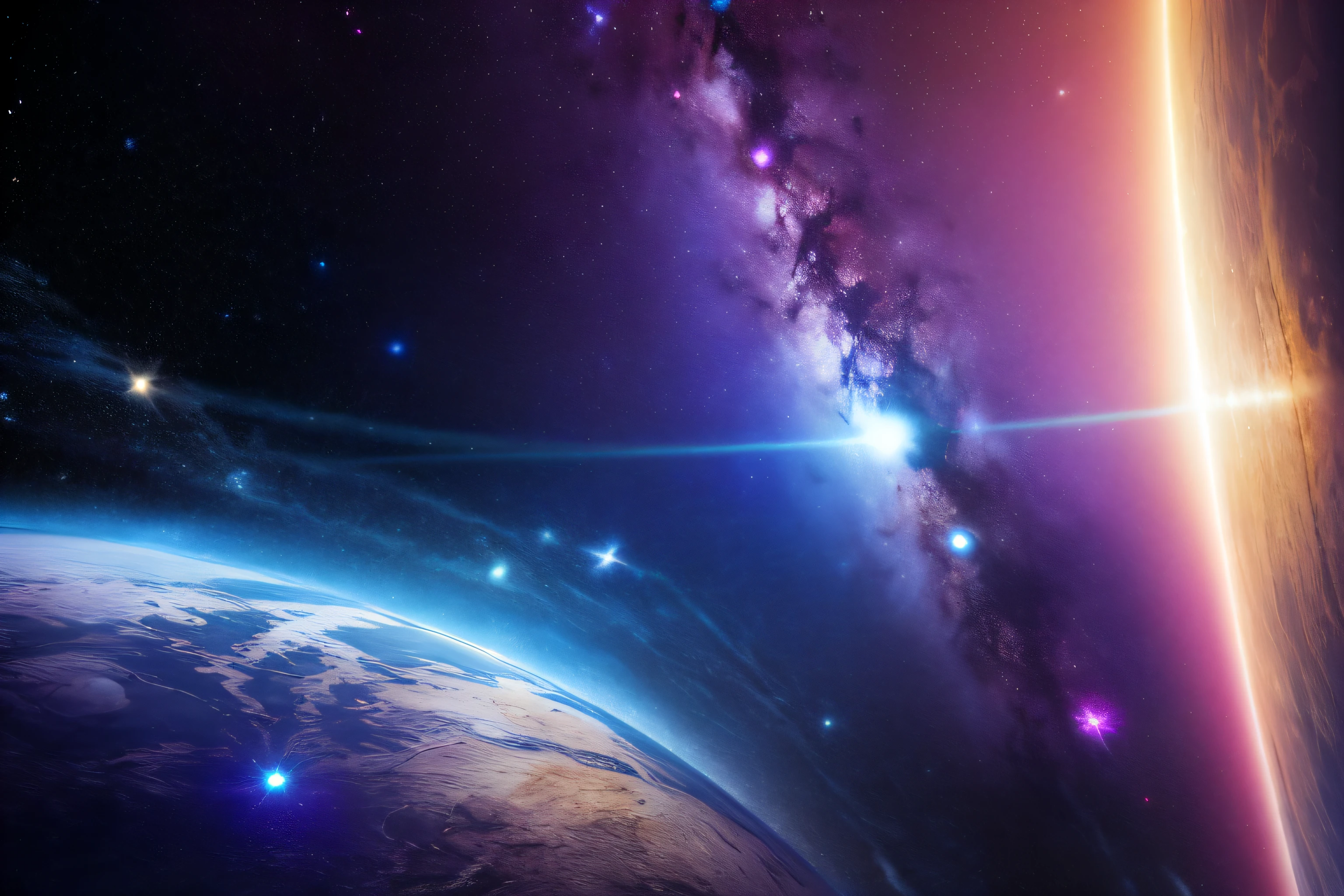 arafed view of a planet with a star in the background, galaxy space sci - fi, space backround, beautiful space star planet, beautiful space star planet neon, planet and stars, beautiful space, amazing wallpaper, space sky, epic beautiful space scifi, fantasy space, background in space, space photo, space atmosphere, space background, cosmic space