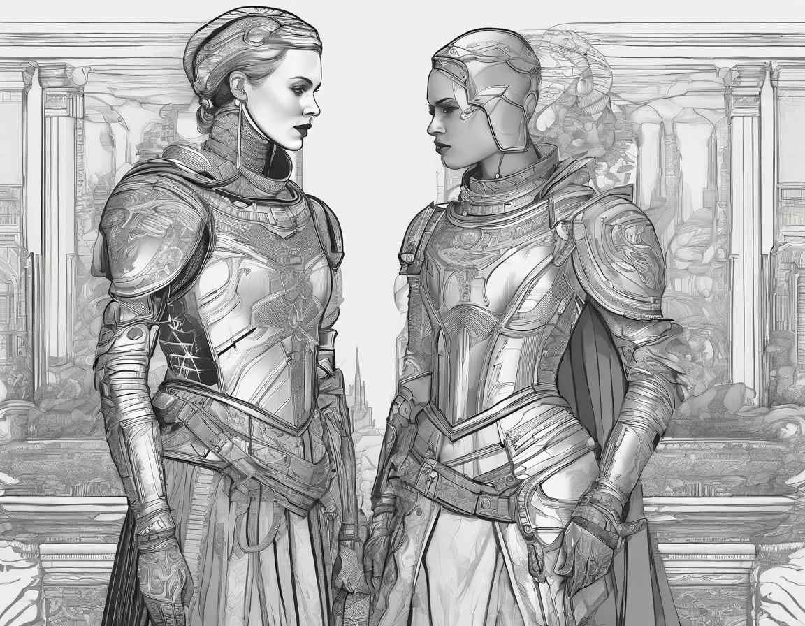 there are two women in armor standing next to each other, highly detailed surreal vfx, inspired by Peter Lindbergh, desaturated and muted colors, inspired by Nikola Avramov, clockpunk, detailed and beautiful faces, by Steven James Petruccio, prometheus (2012)