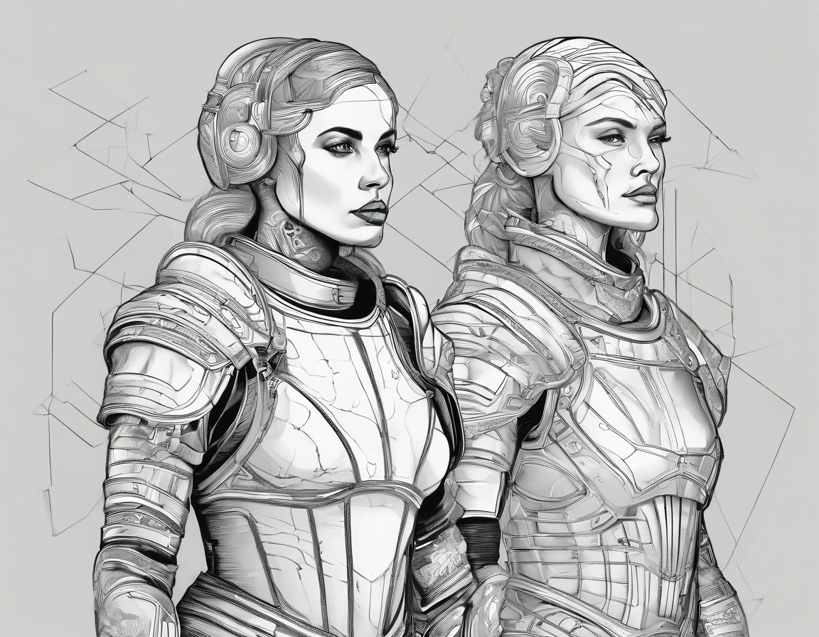 there are two women in armor standing next to each other, highly detailed surreal vfx, inspired by Peter Lindbergh, desaturated and muted colors, inspired by Nikola Avramov, clockpunk, detailed and beautiful faces, by Steven James Petruccio, prometheus (2012)