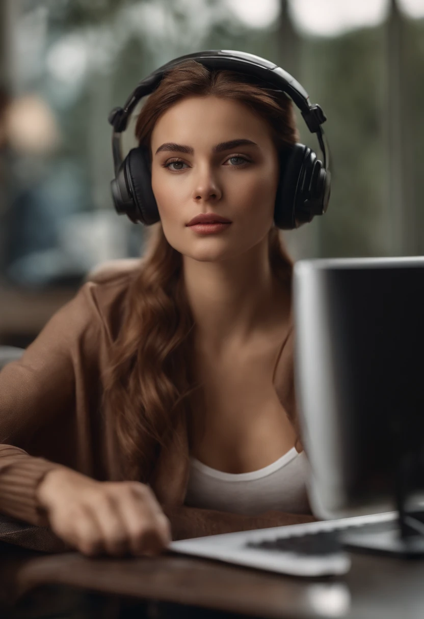 Create a realistic image of a 25-year-old woman. She has light freckles on her face. Ses cheveux sont mi-longs, elegant polar white. Elle porte une casquette et un casque de gaming assortis. She is dressed in comfortable jeans with a casual blouse. La jeune femme est assise dans son fauteuil de gaming, Immersed in his favorite video game, the expression on his face reflecting his concentration and pleasure