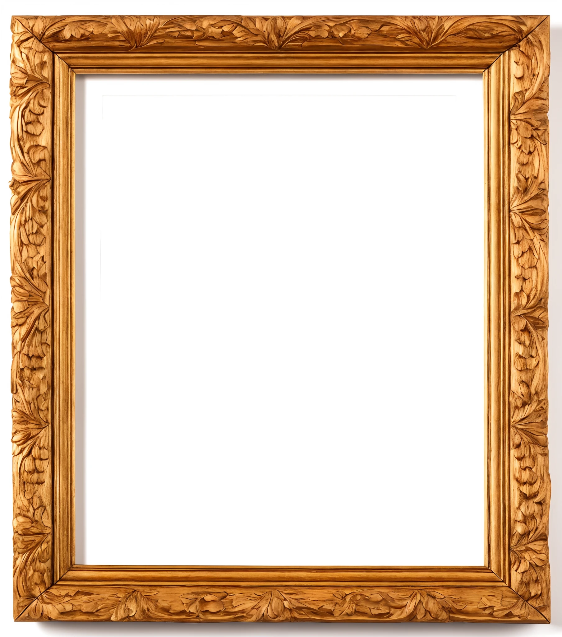 Build a picture with a detailed carved wooden frame. Intricate details, made by a skilled craftsman.