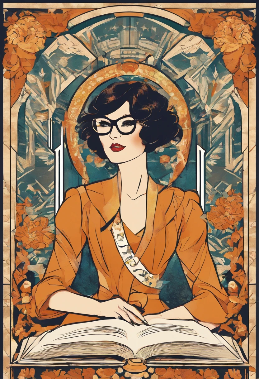 Quality first,masterpiece in detail,Middle-aged woman wearing glasses,Be a teacher,sportrait,closeup cleavage,and five cute  reading a book,in class room,fresh flowers,Rich in color