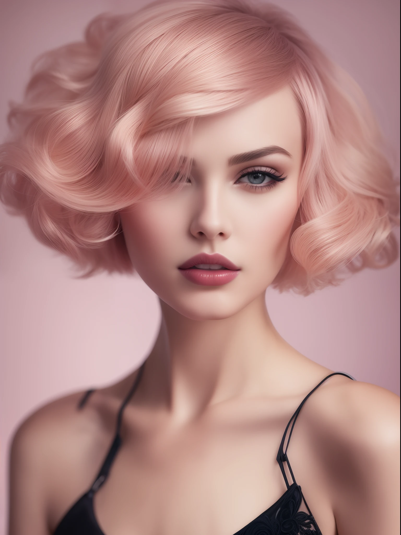 photo portrait, crop haircut, hair-style, Strict classics,  Cover photo, gloss, haute couture, Detailed study, hiquality, 32k, 1/4000s, ISO 300, octan, 85mm f/ 1.2L
