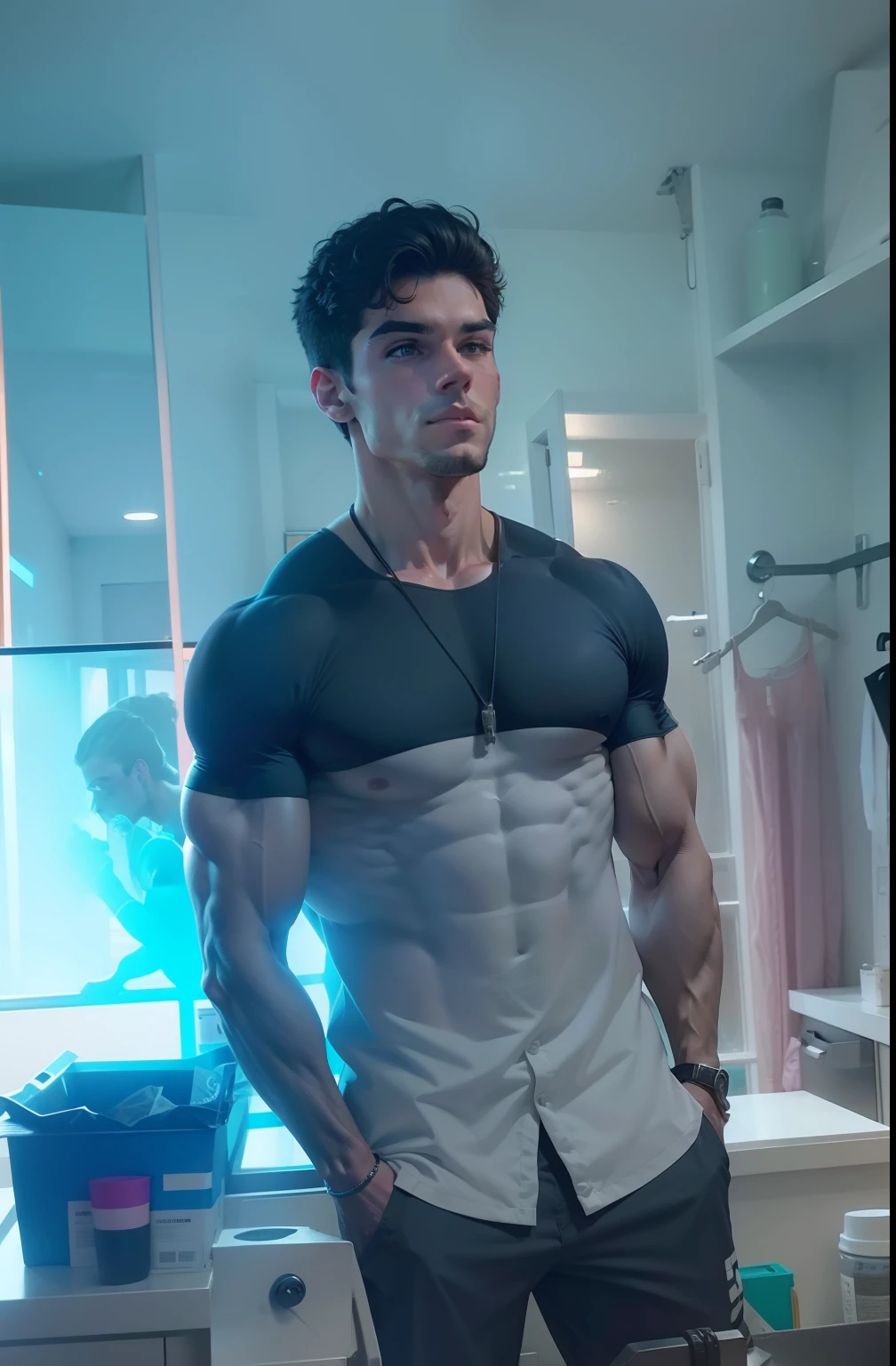 Background change bodybuilding and beautiful boy