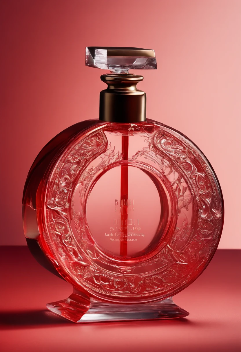 Creative product photography,cosmetics collection,glass beauty,intricate and delicate bottle design,Interstellar dust,mysterious red,red tone,minimalism,incredibly fine brush lines,complex material craftsmanship,Baroque style,Bauhaus aesthetics,future art product design