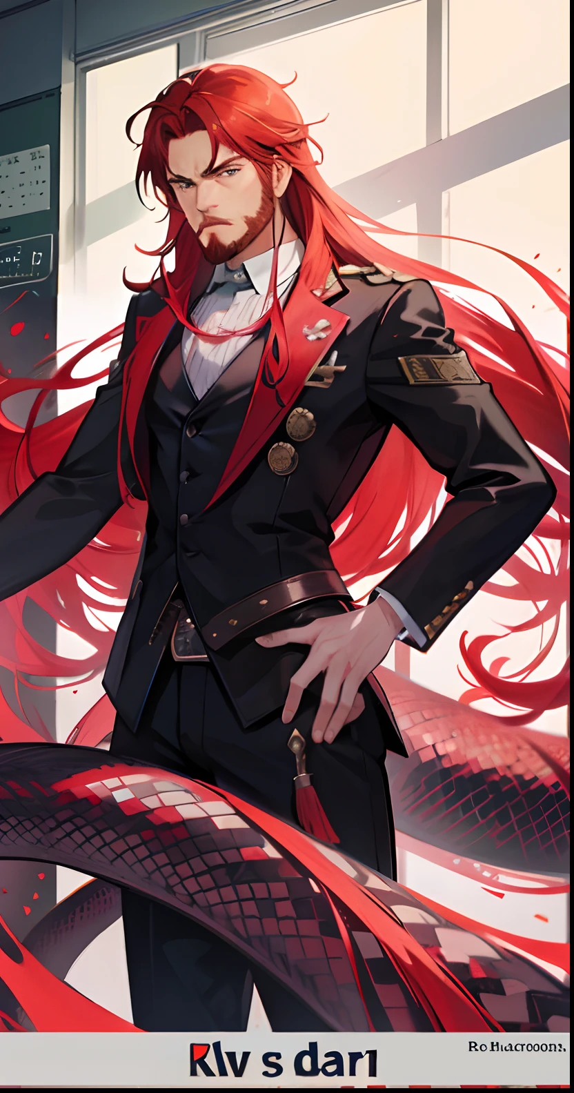 1man,40s,solo,red hair,beard,serious face,classroom