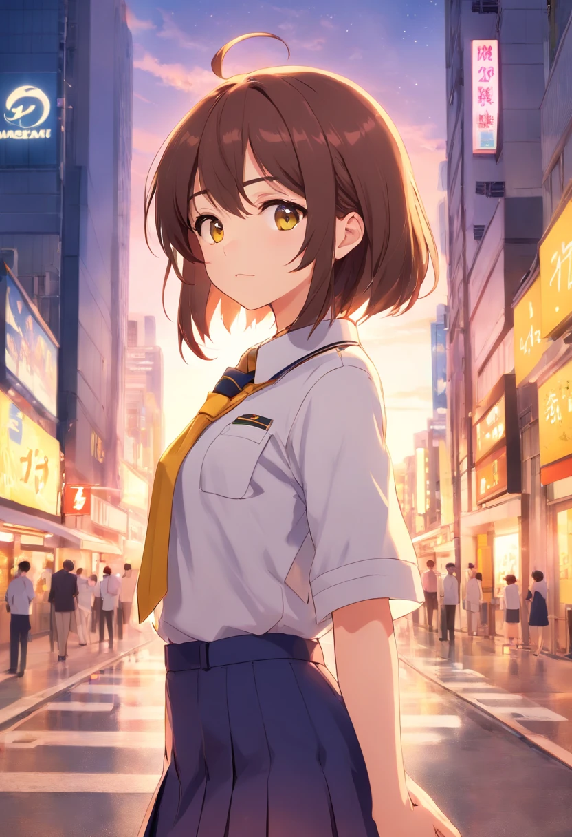 Anime girl in uniform with yellow tie, As an anime character, Rei Hiroe, Anime girl named Lucy, visual anime of a cute girl, Best Anime Girls, nagatoro, ( ( ( yoshinari yoh ) ) ), a female anime character, an animated character, an anime girl, sayori, chiho, Wataru Kaji