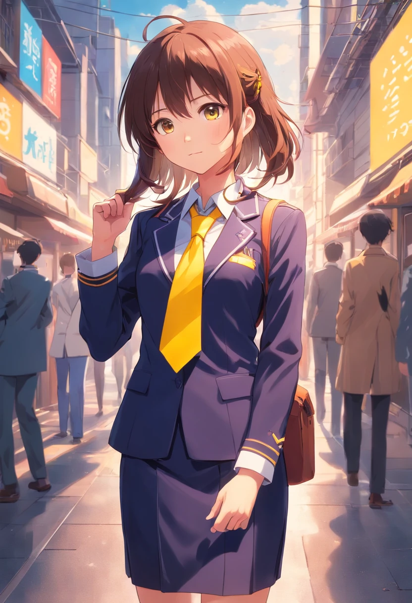 Anime girl in uniform with yellow tie, As an anime character, Rei Hiroe, Anime girl named Lucy, visual anime of a cute girl, Best Anime Girls, nagatoro, ( ( ( yoshinari yoh ) ) ), a female anime character, an animated character, an anime girl, sayori, chiho, Wataru Kaji