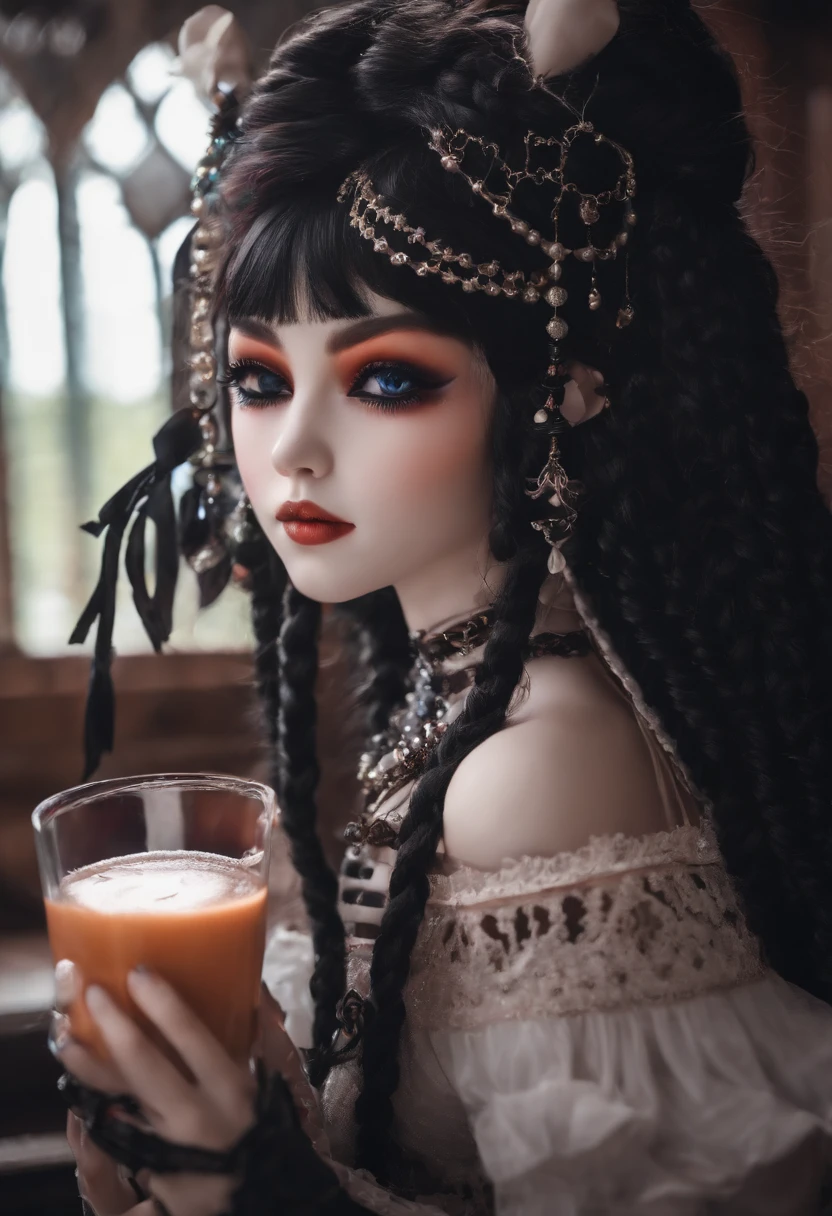 High definition vivid masterpiece,, Cute Gothloli Girl,eye glass,,,and milk, Braids | Head dress,boots,