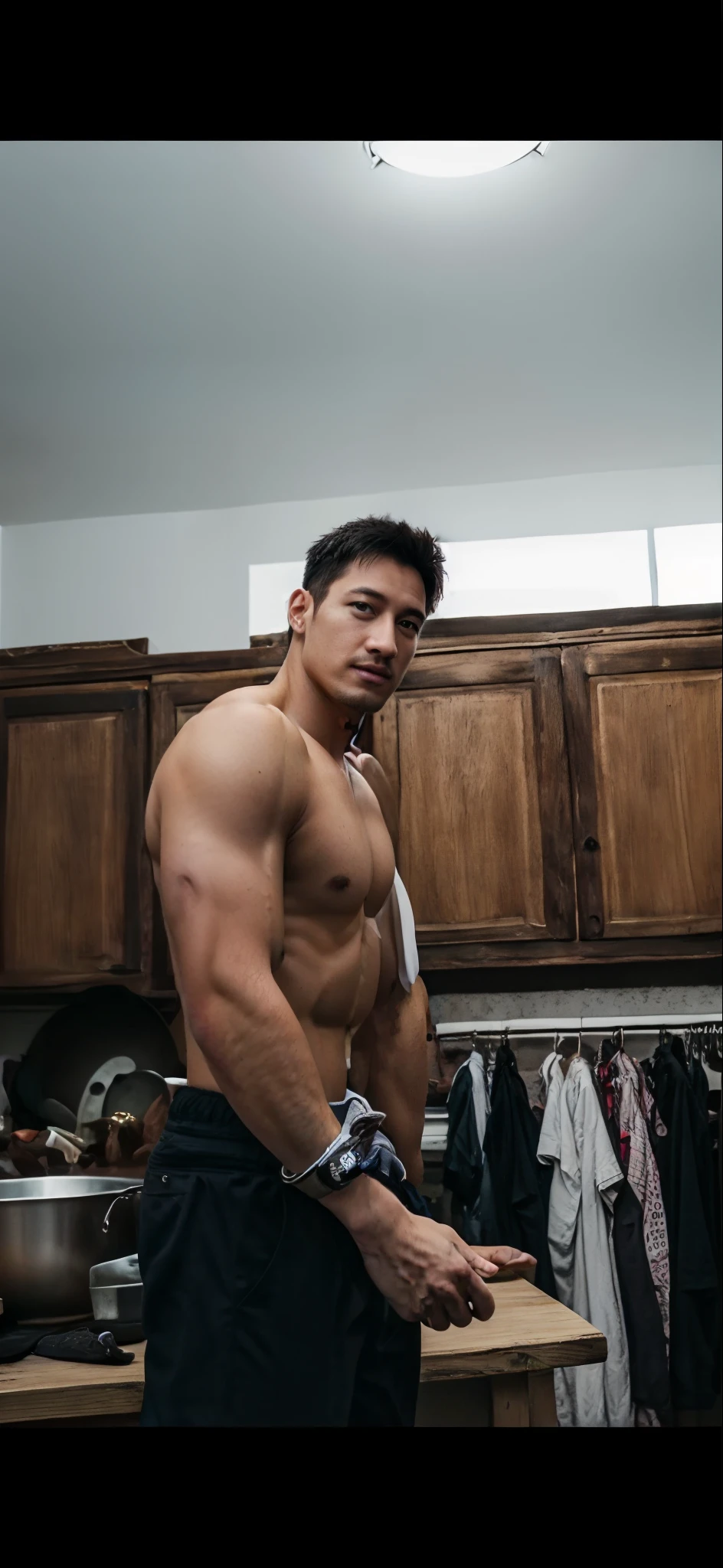 There is a man with a shirt in a kitchen, Mittenschuss eines gut aussehenden, Mark Edward Fischbach, Shirtless, Bild anpassen, sexy masculine, von Adam Dario Keel, gutaussehender Mann, eines hemdlosen, Liam, male model, Snapchat-Foto, Er zeigt seine Muskeln, Markiplier, Attraktiv und gut aussehend, Offene V-Brust-Kleidung