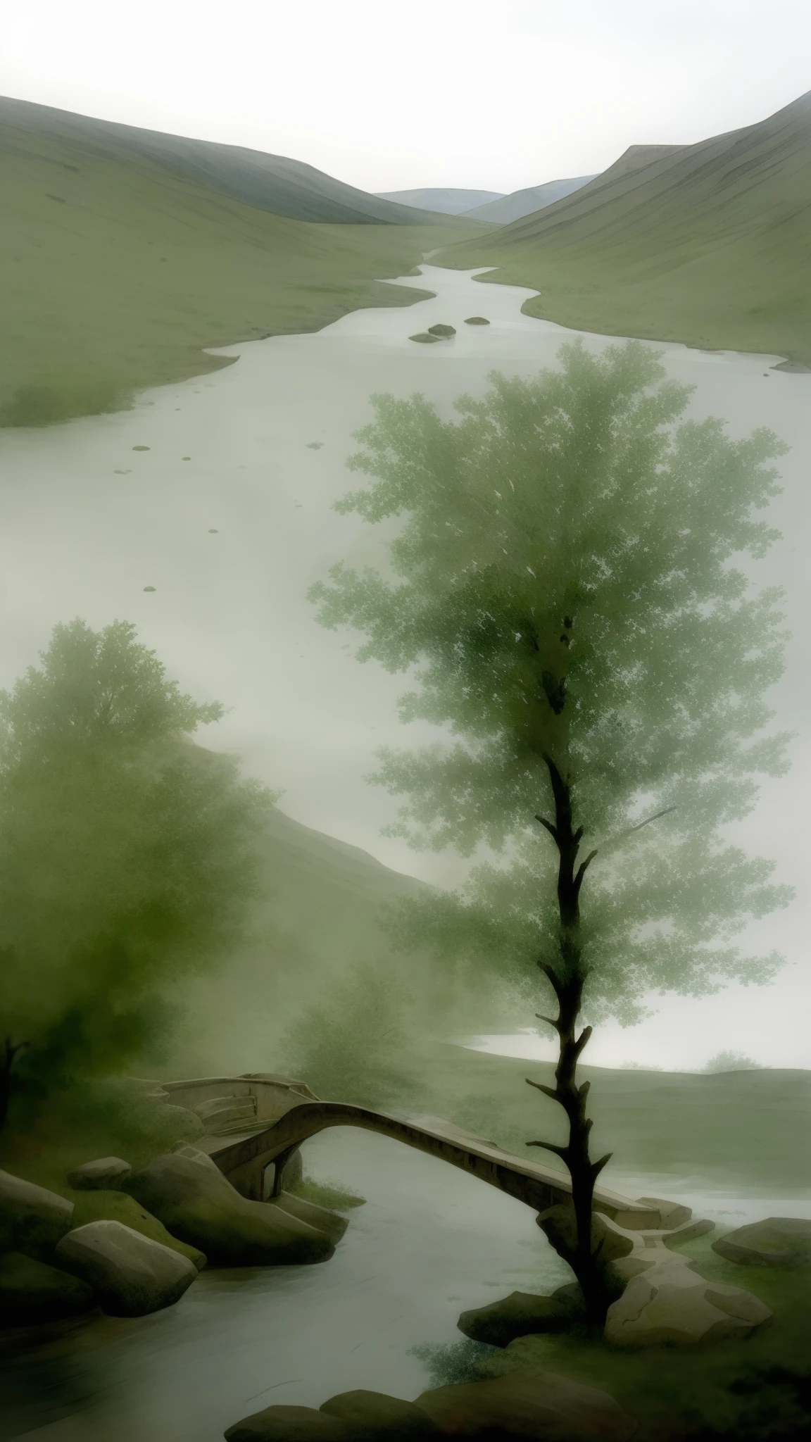 Dead old trees faint,.Small bridges and flowing water, Ancient road west wind thin horse