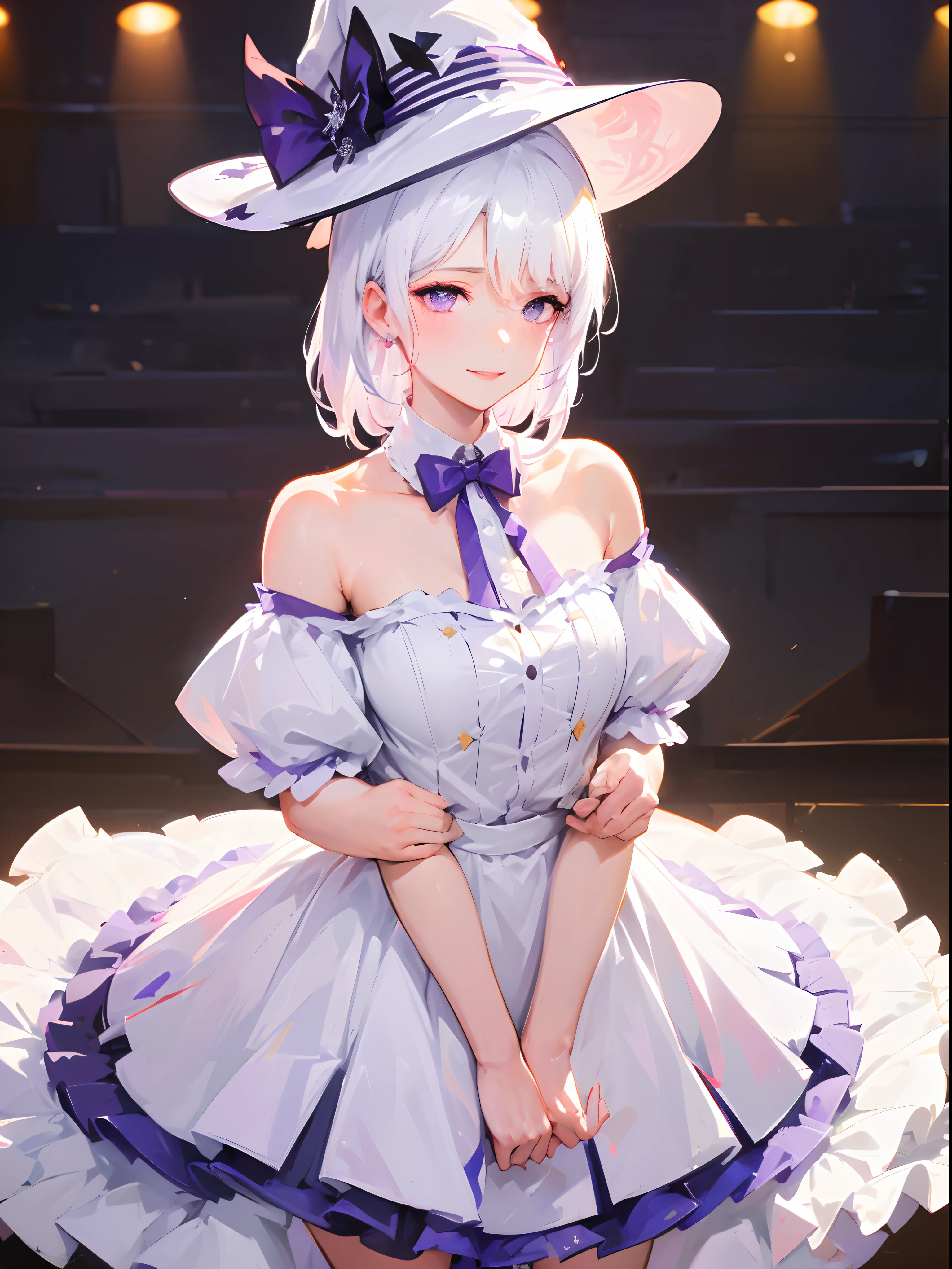 Anime-style image of a woman with white hair and black clothing, Cute 3D anime girl render, Cute anime waifu in a nice dress, Anime VTuber Full Body Model, Anime girl in a black dress, Gothic Maiden Anime Girl, Highly detailed characters, Official character art,Onmyoji,Big Tits,ghost,Bobcut