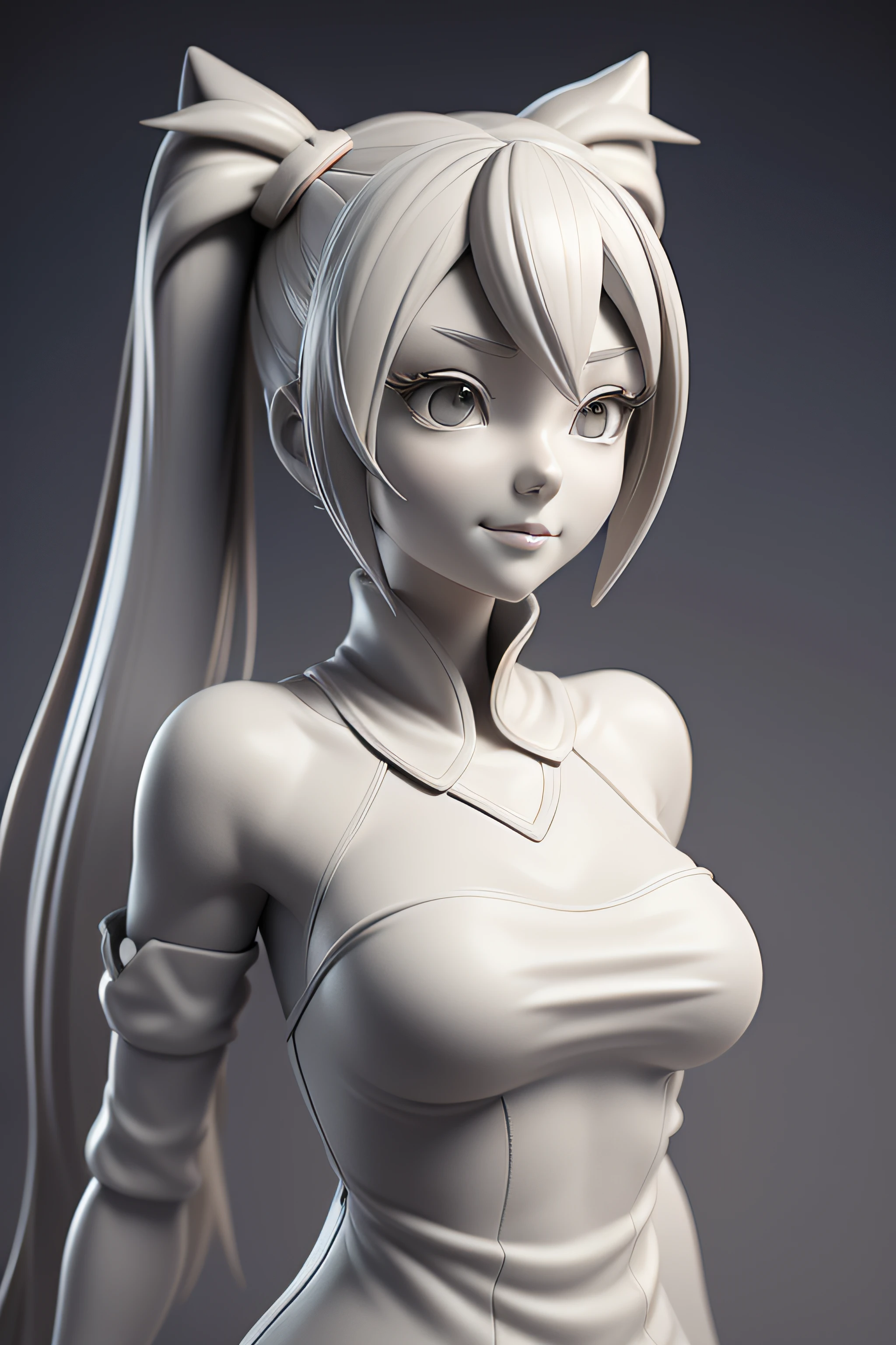 3DMM,Gray clay style,(masutepiece, Best Quality), grayscales, ZBXR, 1girl in, Solo, breasts, greybackground, Simple background, medium breasts, Upper body, White eyes, miku hatsune、miku、hatune