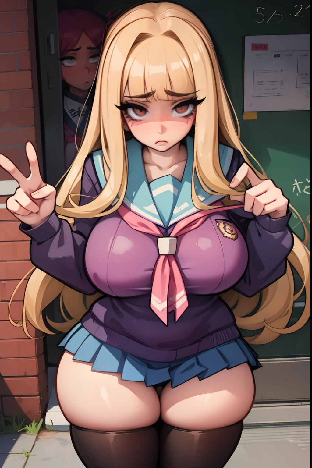 gyaru, sad, huge breasts, school clothes