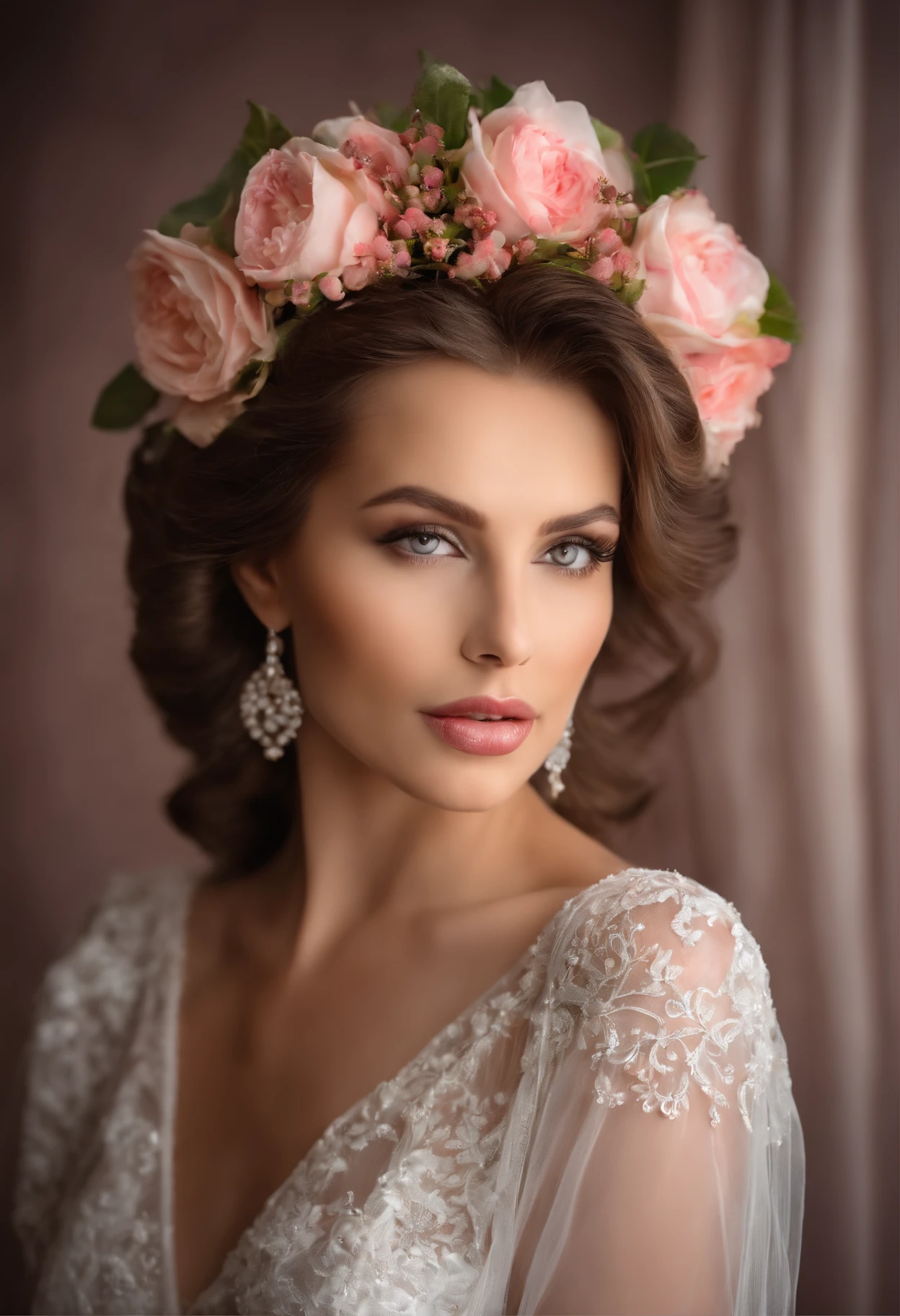 Arafed Frau mit rosa Lippenstift und Diadem, Beauty-Retusche, Stylized portrait of beauty, glamorous hairstyle, Redahair und attraktive Eigenschaften, Professionelle Retusche, beautiful portrait photo, beautiful female model, breathtaking beauty, Glamour-Frisur, High-quality portrait photo shoot, attraktive braune haare frau, photo of a beautiful woman, Portrait Color Glamour, Beauty Portrait