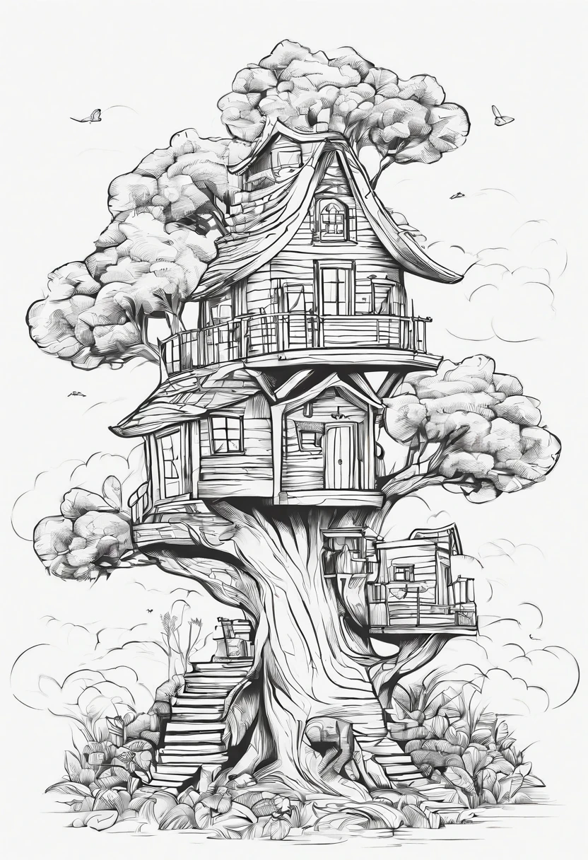 fofo , Fairy tree houses , livro para colorir , vetor , fundo branco , contorno