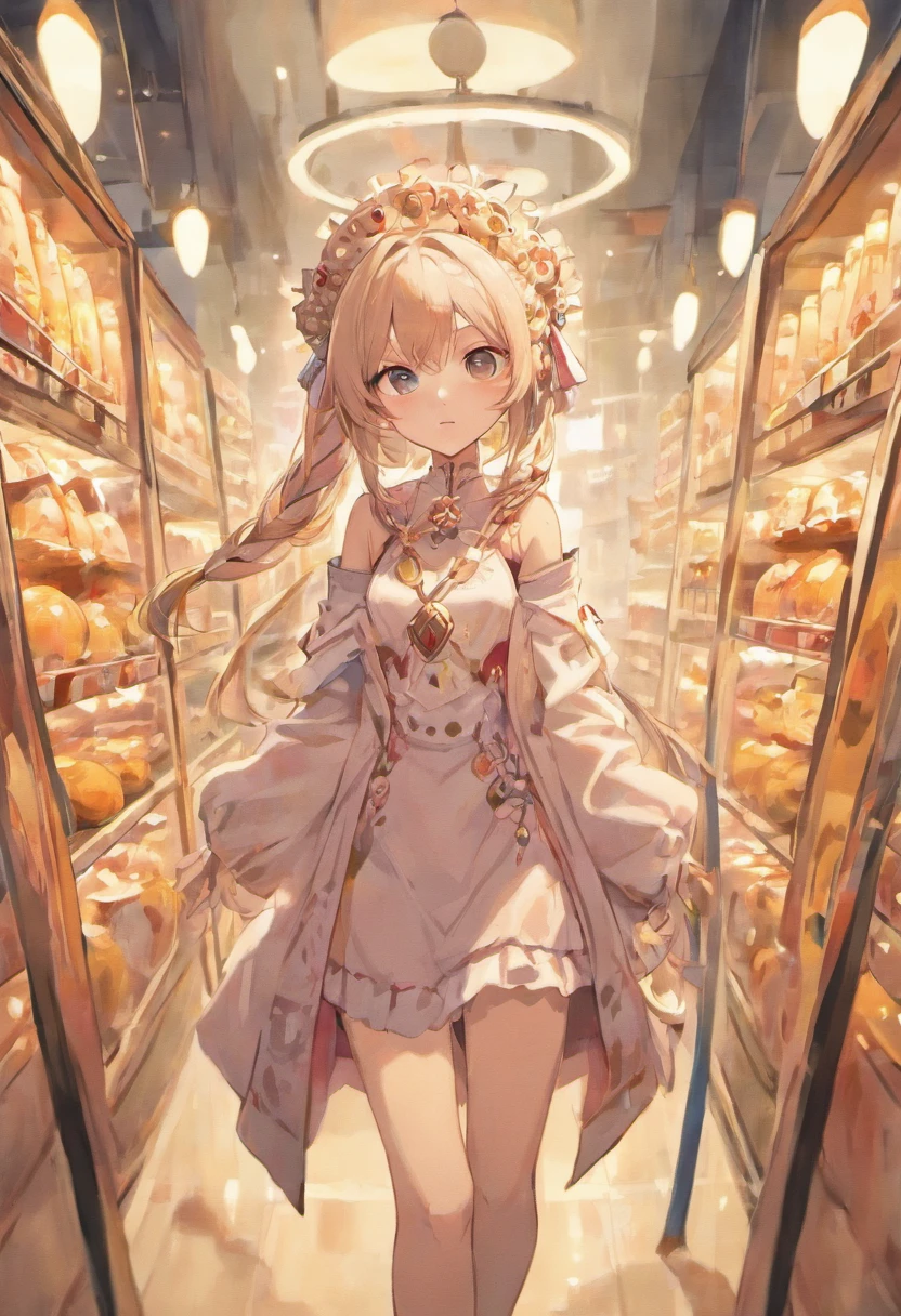 A masterpiece of high definition and vivid,, Cute nude girl,eye glass,,,and milk, Braids | Head dress,long boots,