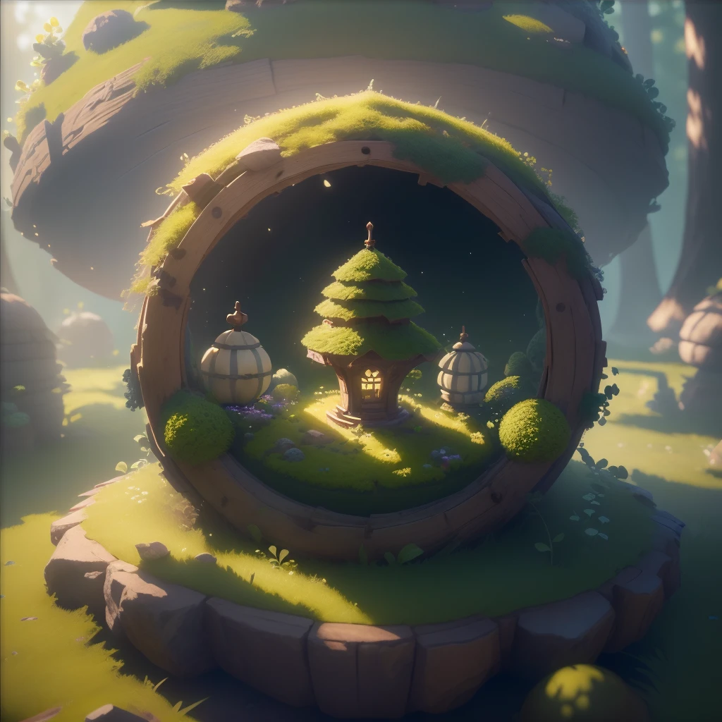 masterpiece, best quality, (extremely detailed CG unity 8k wallpaper), (best quality), (best illustration), (best shadow), A round turnip hut covered with moss, isometric 3D, octane render,ray tracing,ultra detailed
