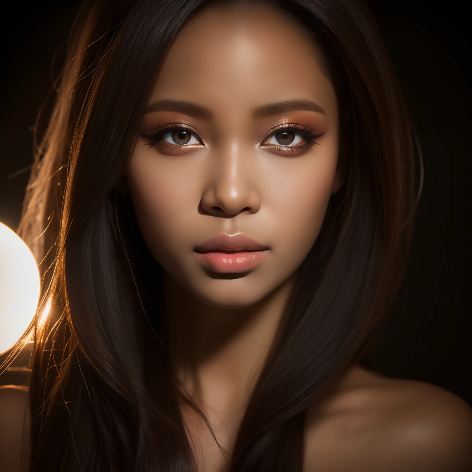 Best quality, masterpiece, 1 girl,solo, real person, professional makeup, glossy lips, double eyelids, African idol, portrait, natural lighting, cyberpunk dress