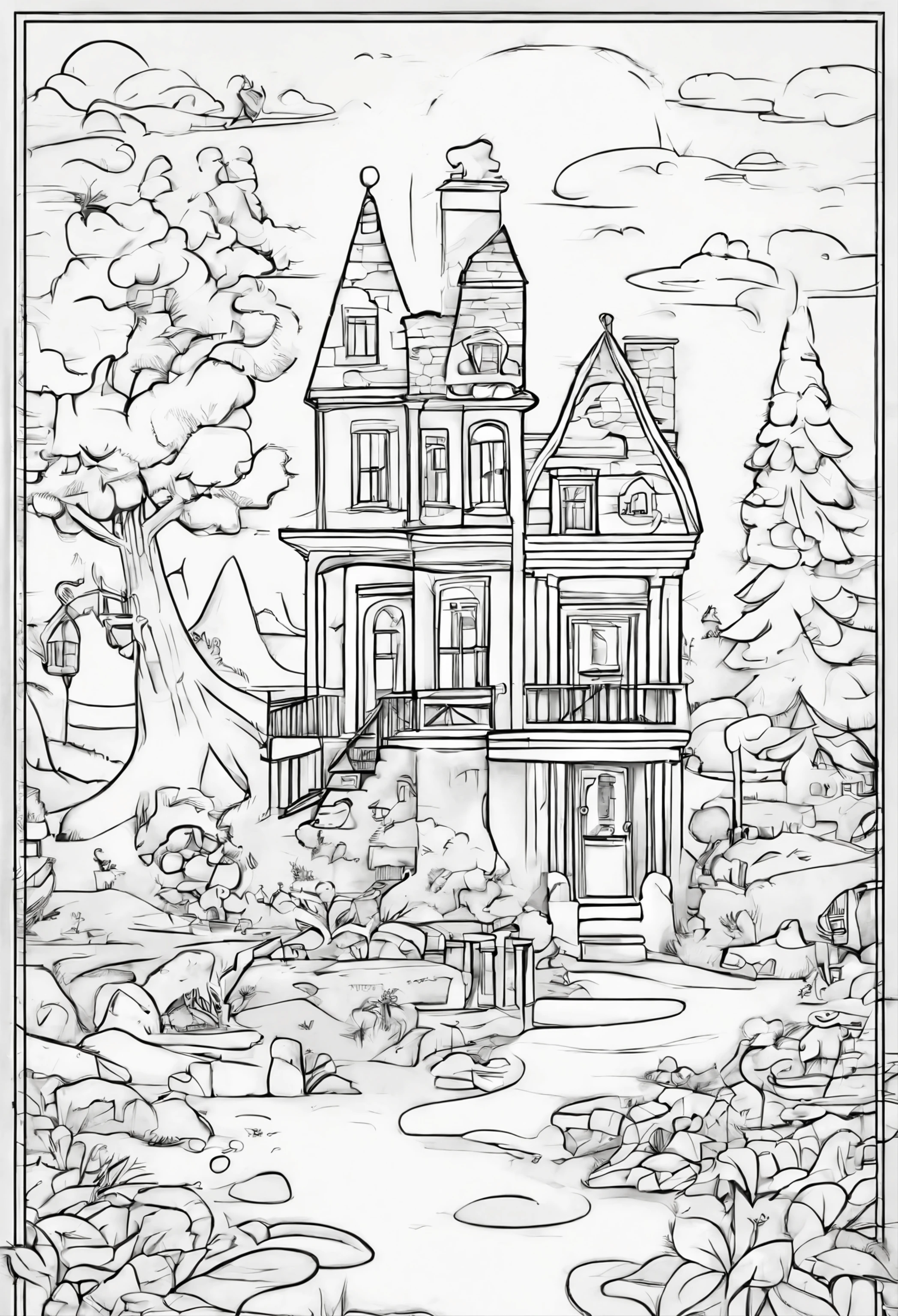 casa na arvore finn e jake hora de aventura, livro para colorir , vetor , fundo branco , contorno, foto
