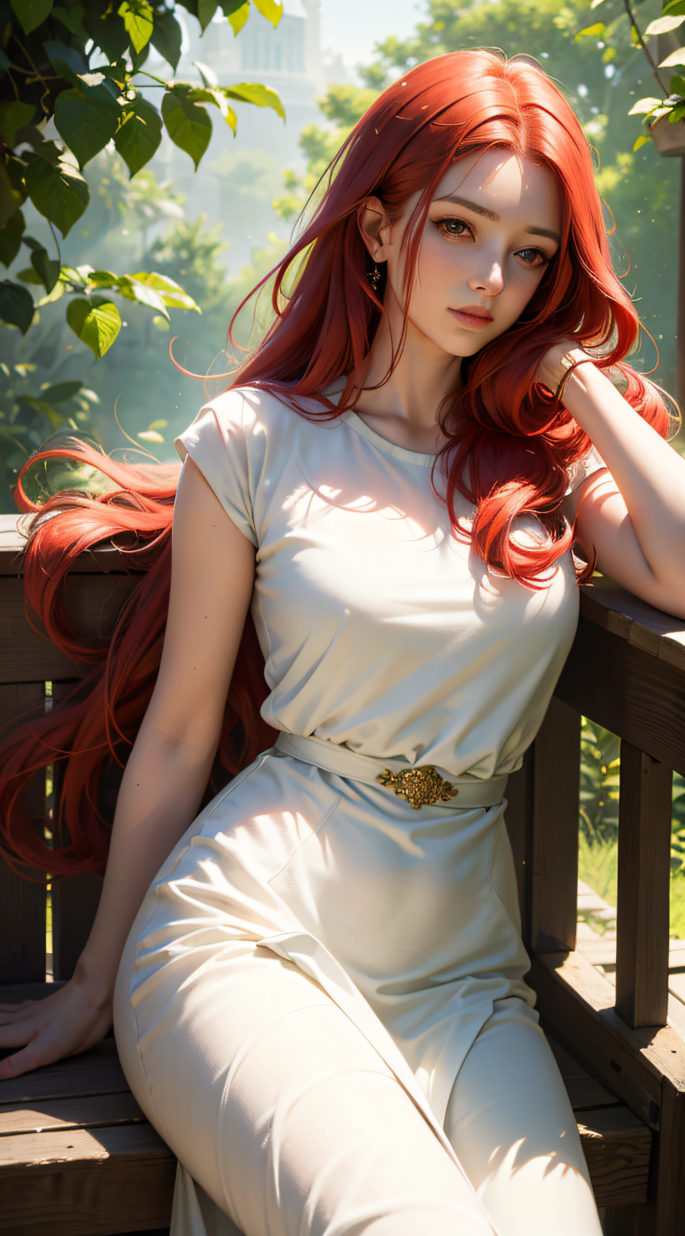 A sexy/cute fairytale lady sweet/wholesome that looks like the daughter of Olivia Munn and the comedian Carrot Top. thin, curvy, hyper-hourglass figure. Traditional/conservative dress. Exudes love, submission and conservative values.