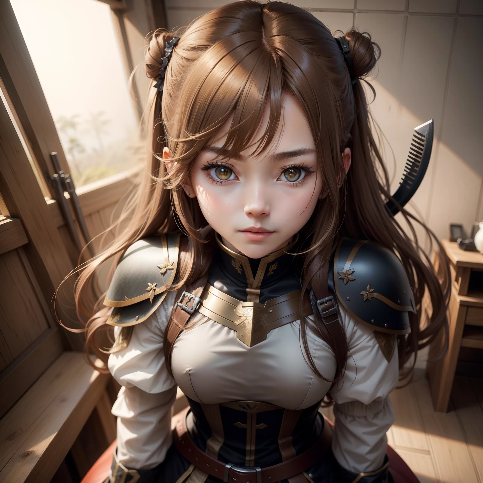 Pretty light brown hair、War Maiden、Asymmetrical hairstyle、One-sided tail、