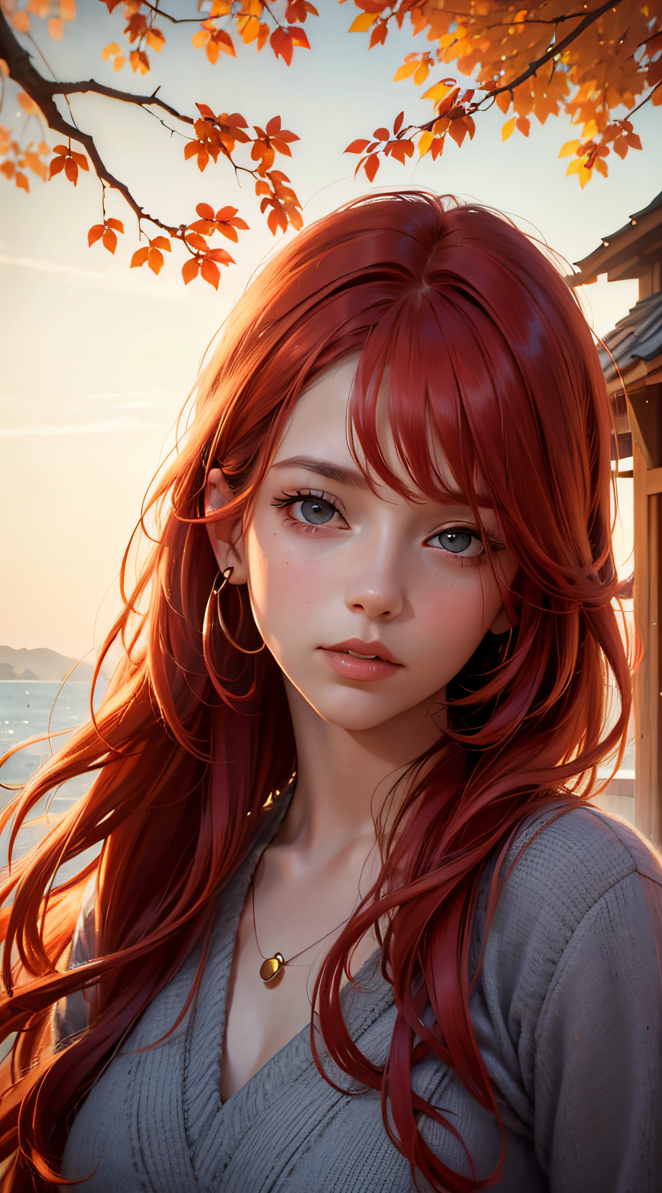 Hot 30-year-old woman, (Masterpiece: 1.4), (32K, Photorealistic, High-quality Photos, Best Quality: 1.4), (One Woman), Alluring Face, (Realistic Face: 1.4), (Long, wavy, red hair: 1.3), Seductive Hairstyle, Intense Blue Eyes, Seductive Detailed Eyes, (Real Skin: 1.3), Alluring Skin, Exotic, Ultra High Resolution, Ultra-realistic, High Definition, Golden Ratio, (Detailed Face: 1.4), (Japanese Actress: