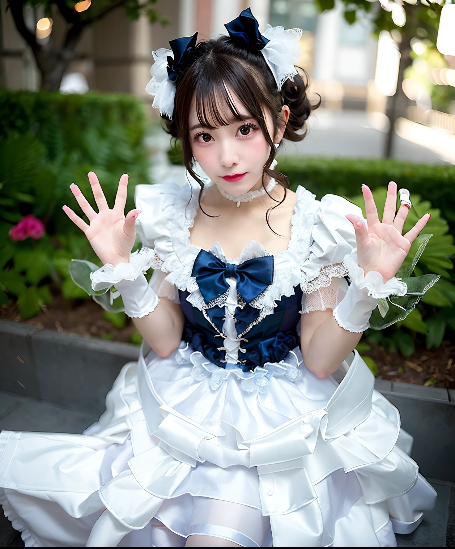 Woman in white satin dress posing for photo, angelic pretty, Belle Delphine, fairycore, kawaii decora rainbowcore, portrait of the magical ta girl, Lolityle, y 2 k cutecore clowncore, cutecore, Lolita Fon, by Ayami Kojima, kinomoto sakura, Satin costume with frills, Lori, juri misaki