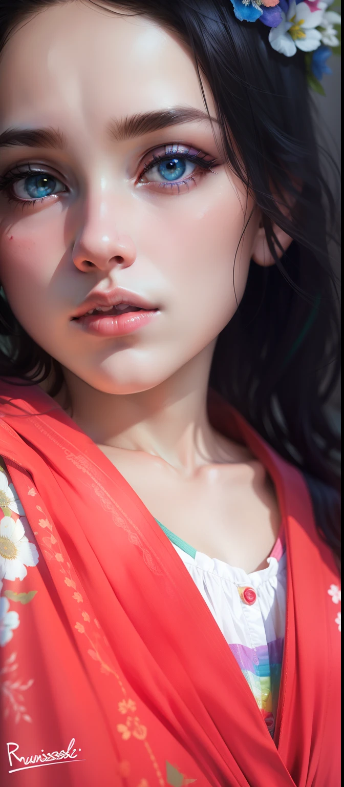 masterpiece, best quality, (realistic, highly detailed), rainbow girl,