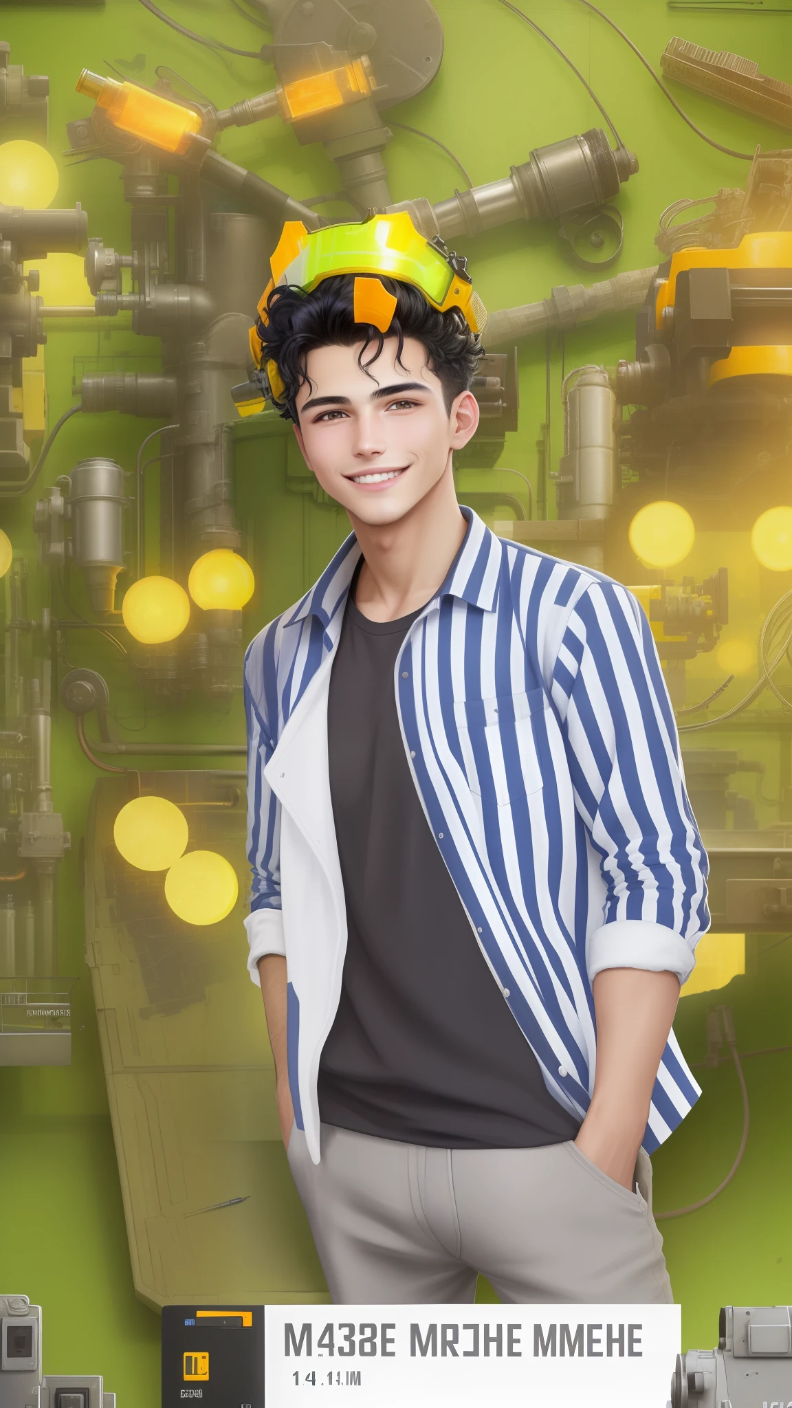 Copy
Absurd resolution, high resolution, (masterpiece: 1.4), hyper-detail, young man's messy short black hair, welder dressed up, grinning look, factory high-tech workbench, technology sense screen