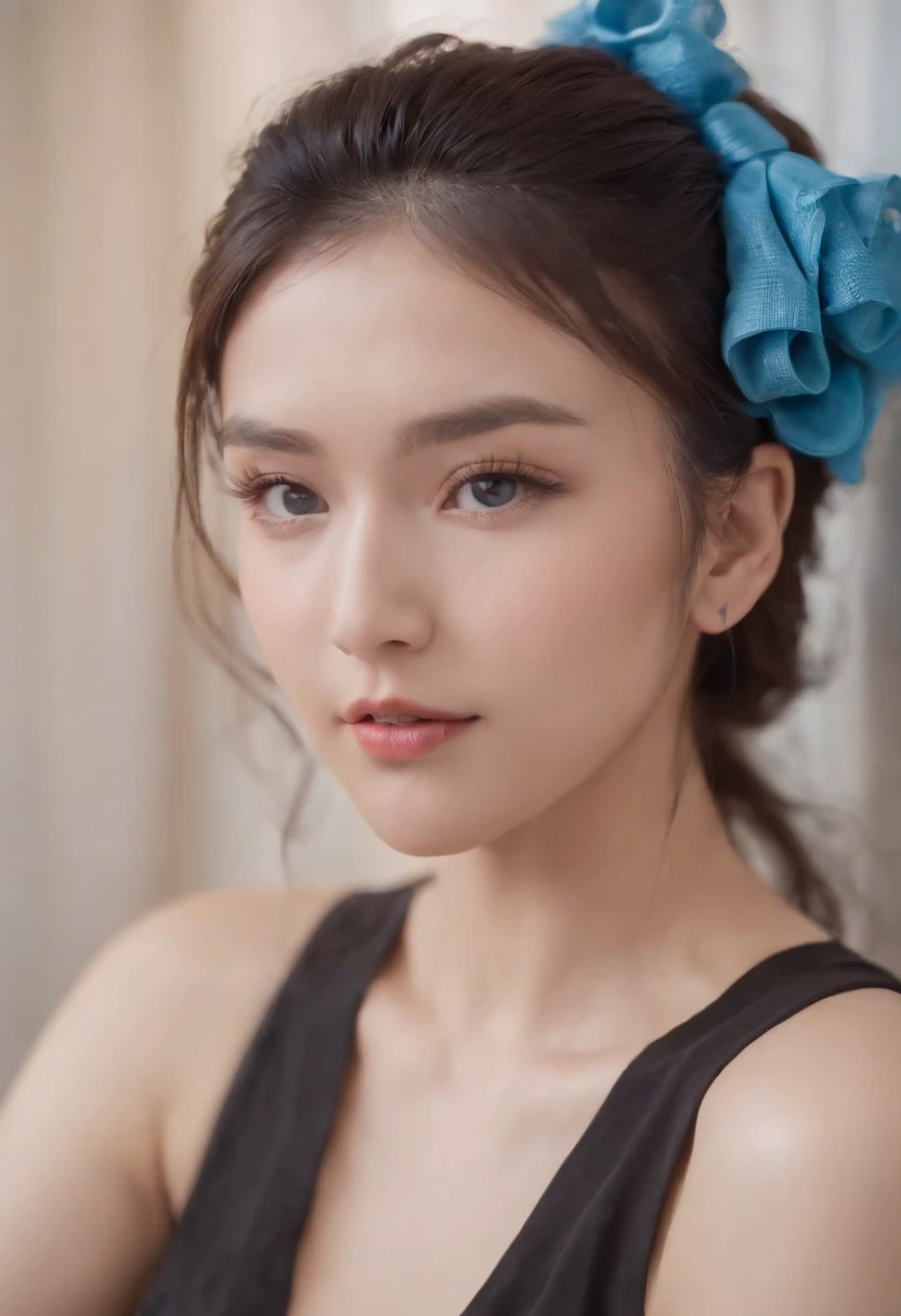 Bigchest,big assa,Lash,casual, Blue ponytail,30-year-old girl,On the coffeeshop,Blushing of the face,The eyes are terrified,Drunk,Painful expression,Cover your belly,with fair skin, full body
