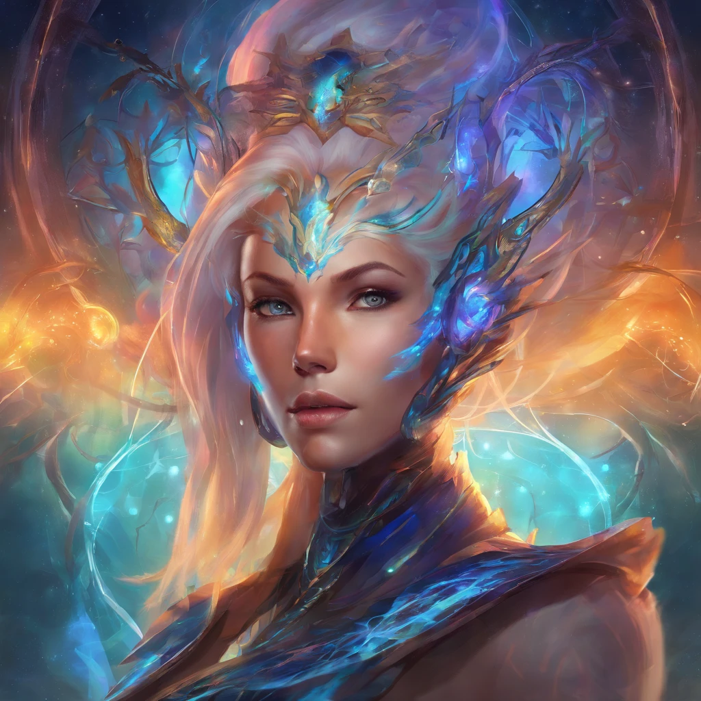 bioluminic [sh4g0d:0.6], helix portal, portrait, [fluorescent hair:0.7], galactic cybernetic mask