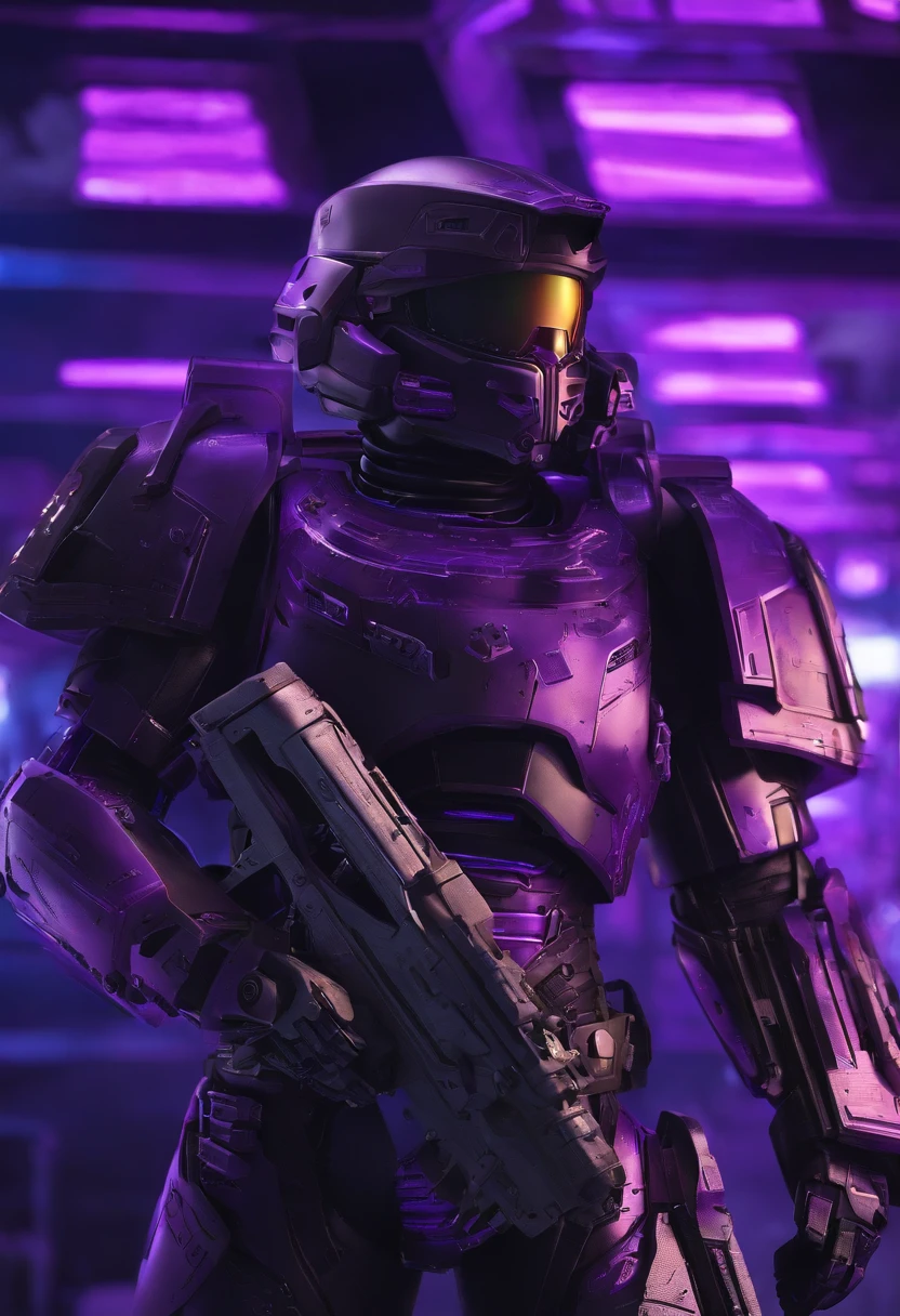Space marine astartes, Warhammer40k,dim sky, purple lighting, chuva,lightnings, hyper realistic, altamente detalhado,8k