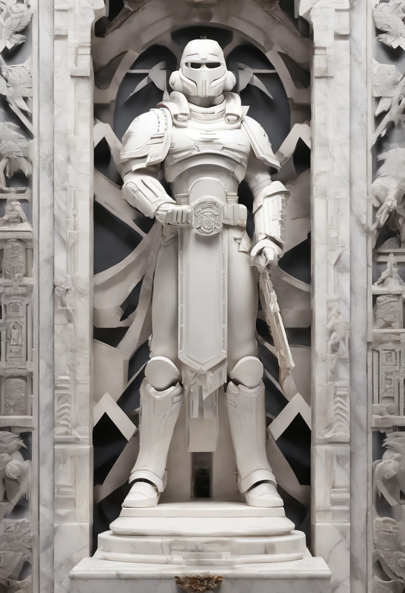 White marble statue of space marine astartes Warhammer40k,atmosfera escura, alto contraste de luz e sombra, fotografia profissional, utrarealista, light volumetric, cinemactic