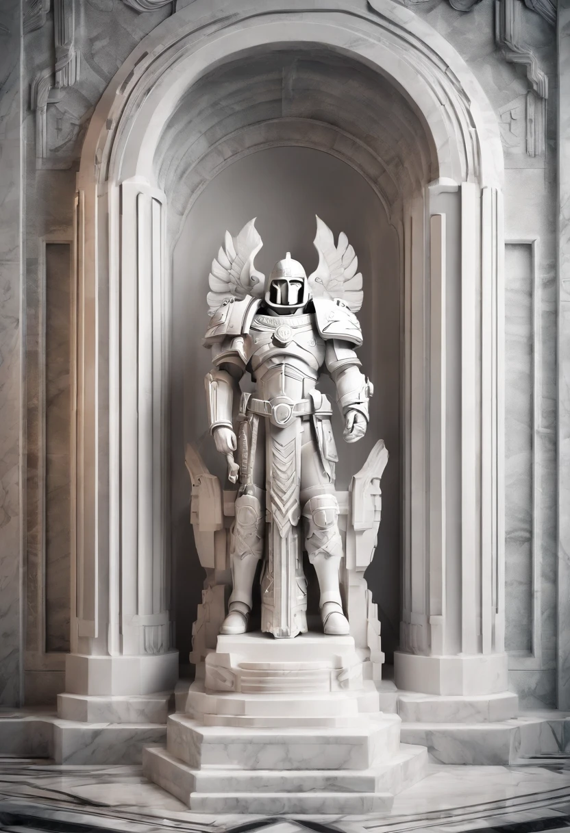 White marble statue of space marine astartes Warhammer40k,atmosfera escura, alto contraste de luz e sombra, fotografia profissional, utrarealista, light volumetric, cinemactic