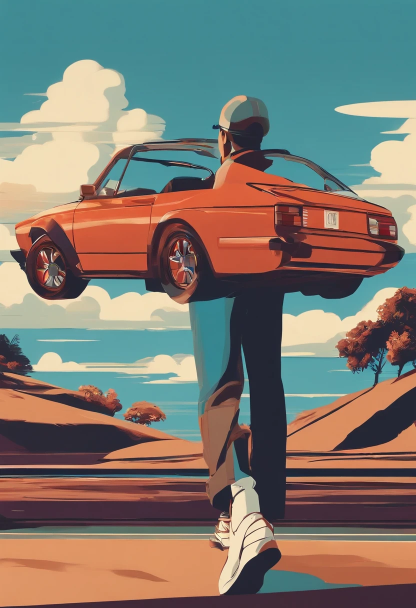 Vista lateral de um golf estilizado, art design, car wrap,esthetic, estilo anime nos anos 90, arte detalhada do anime, Arte de anime vintage dos anos 90, sombreamento de anime tradicional, Art with retro vibe, nostalgia, Clean and crisp details, arte com senso de movimento, Alto contraste, ultra-detalhado, Minimalista, History of the SEM