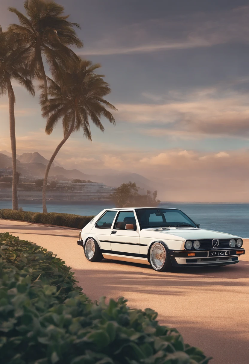 Vista lateral de um golf estilizado, art design, car wrap,esthetic, estilo anime nos anos 90, arte detalhada do anime, Arte de anime vintage dos anos 90, sombreamento de anime tradicional, Art with retro vibe, nostalgia, Clean and crisp details, arte com senso de movimento, Alto contraste, ultra-detalhado, Minimalista, History of the SEM