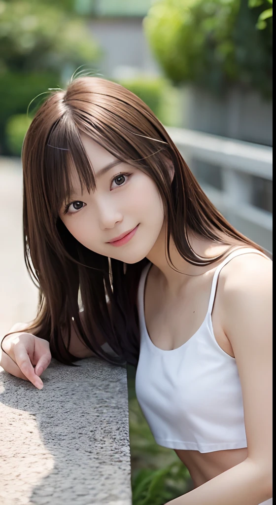 1girl, woman, 25 years old woman, beautiful, medium breasts, flirtatious look, ((very detailed)), (perfectly detailed face), looking at viewer:1.8, (1girl eyes looking at viewer:1.55), Upper body, Simple Background, Emphasis on the chest, Hands behind the body, hands behind head, whole body, Raise your arms and show your armpits, show your armpits, hands behind head, waki, smile, photorealistic image, high res, girl in summer clothes, Plain costumes, mini skirt, park bench, one piece dress, photorealistic, (bokeh), best quality, 8k, UHD, anatomically correct, textured skin