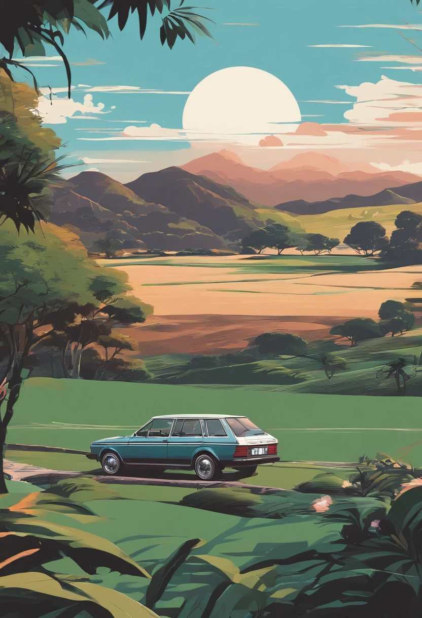 Vista lateral de um golf estilizado, design de arte, crazy, abstract, illusin optic, 8k, realistic, envelopamento de carro,esthetic, estilo anime nos anos 90, arte detalhada do anime, Arte de anime vintage dos anos 90, sombreamento de anime tradicional, Art with retro vibe, nostalgia, Clean and crisp details, arte com senso de movimento, Alto contraste, ultra-detalhado, Minimalista, History of the SEM