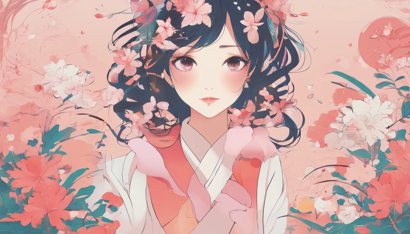 olhando para o computador, mulher, fone de ouvido, quarto, flores, lofi , sentada estudando e olhando para o computador, fone de ouvido, flores
