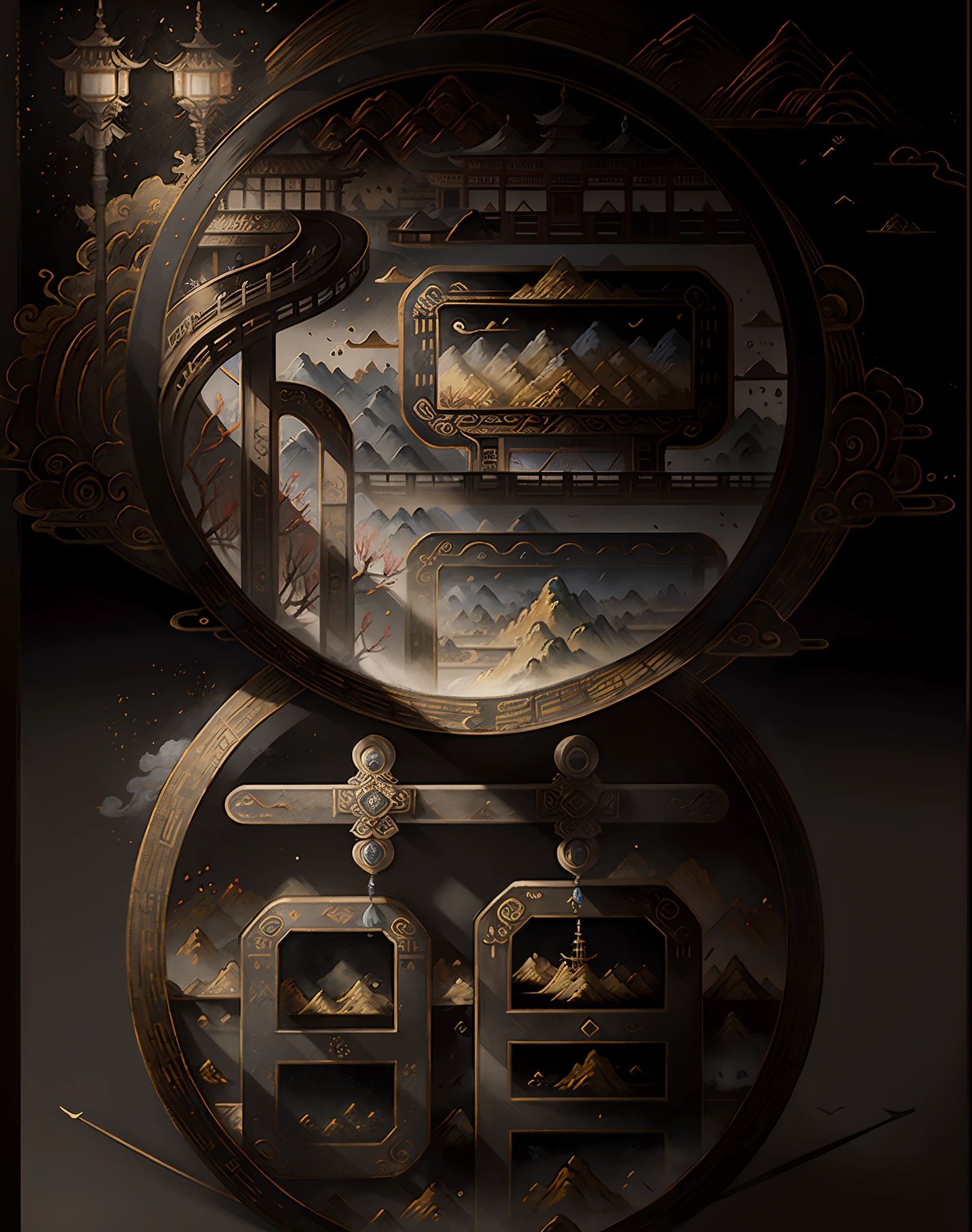 An ancient Chinese painting, ancient Chinese background, mountains, rivers, auspicious clouds, pavilions, sunshine, masterpieces, super detail, epic composition, ultra HD, high quality, extremely detailed, official art, unified 8k wallpaper, Super detail, 32k -- v 6