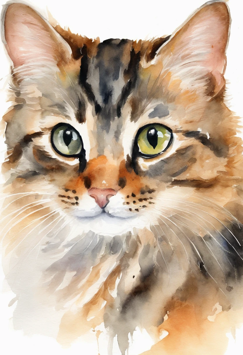 cute cat, white background, stylized, kid drng