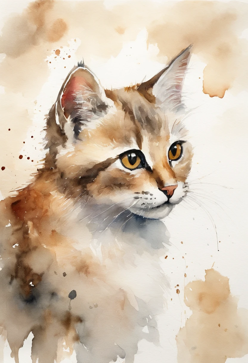 cute cat, white background, stylized, kid drng