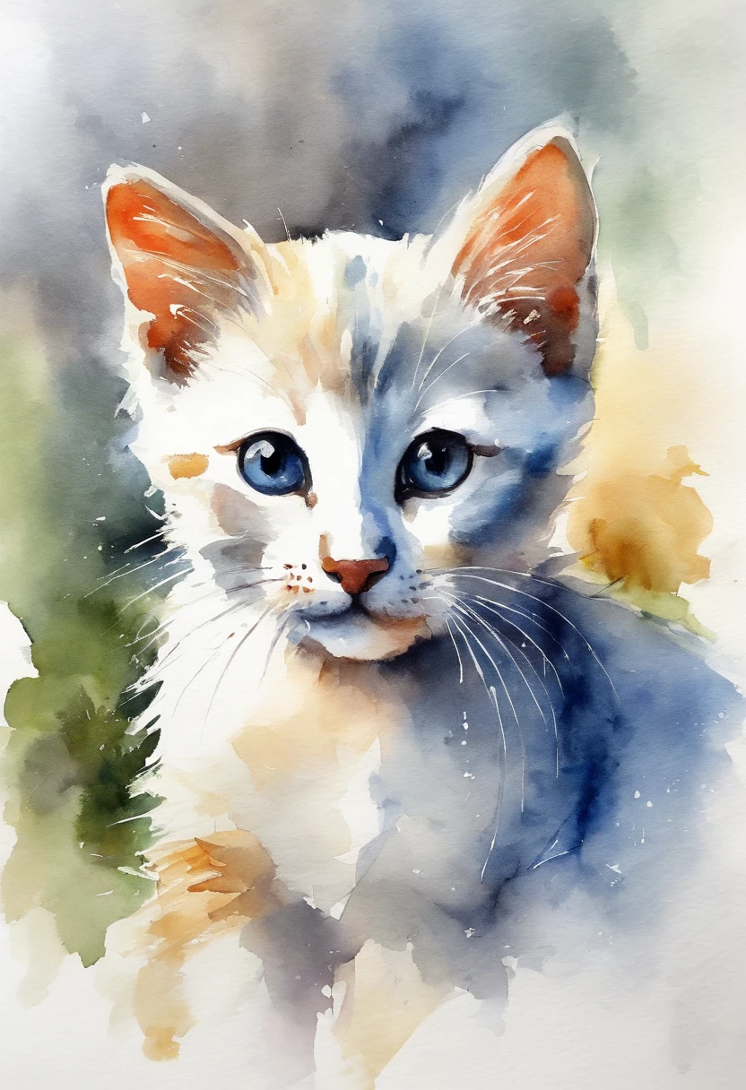 cute little cat, white background, stylized, ??? drawing